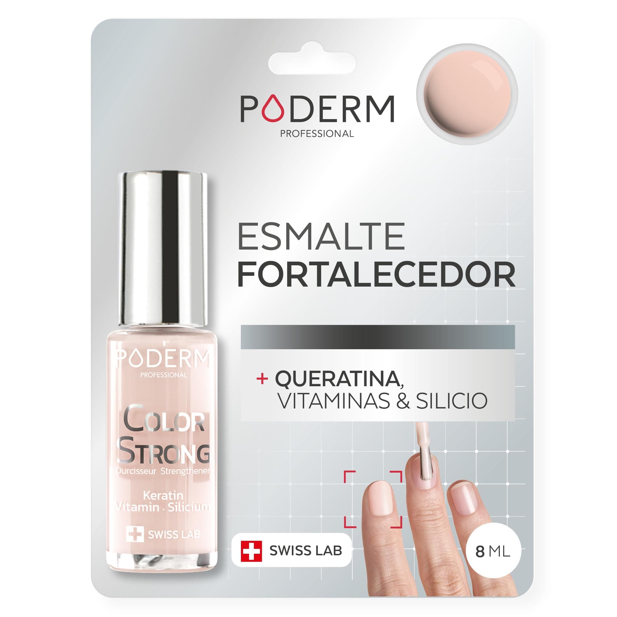 PODERM - Esmalte endurecedor para uñas BIOTINA SILICIO KERATINA - Fortalece y repara las uñas dañadas, debilitadas o quebradizas por el semipermanente o el envejecimiento - Manos y Pies - SWISS MADE