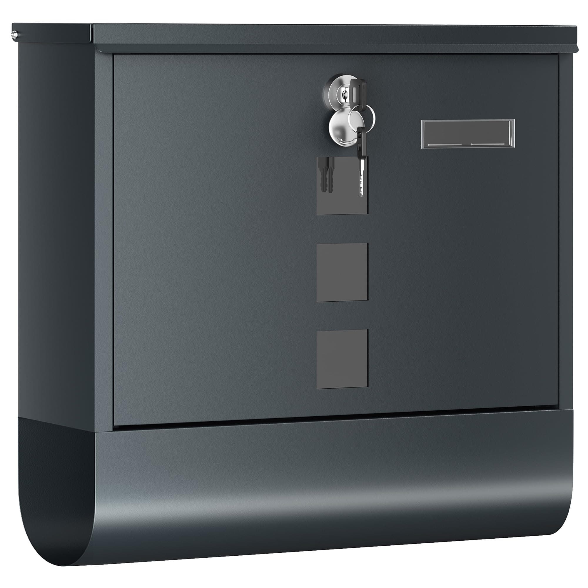 SONGMICS XXL Briefkasten, Postkasten, Schloss mit Kupfer-Schließzylinder und drehbarer Abdeckung, Sichtfenster, Namensschild, Zeitungsfach, einfache Montage, 11 x 37 x 37 cm, anthrazit GMB120G01