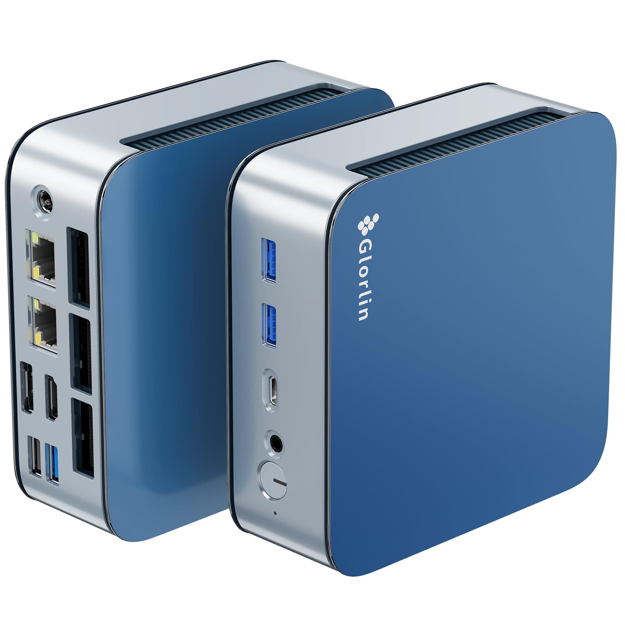 Glorlin Mini PC Ryzen 5 6600H (Beats 7430U), 16G LPDDR5 512G NVMe SSD, mini computer desktop con triplo display 4K, WiFi 6 BT5.3 Dual LAN, mini computer per ufficio, casa, lavoro