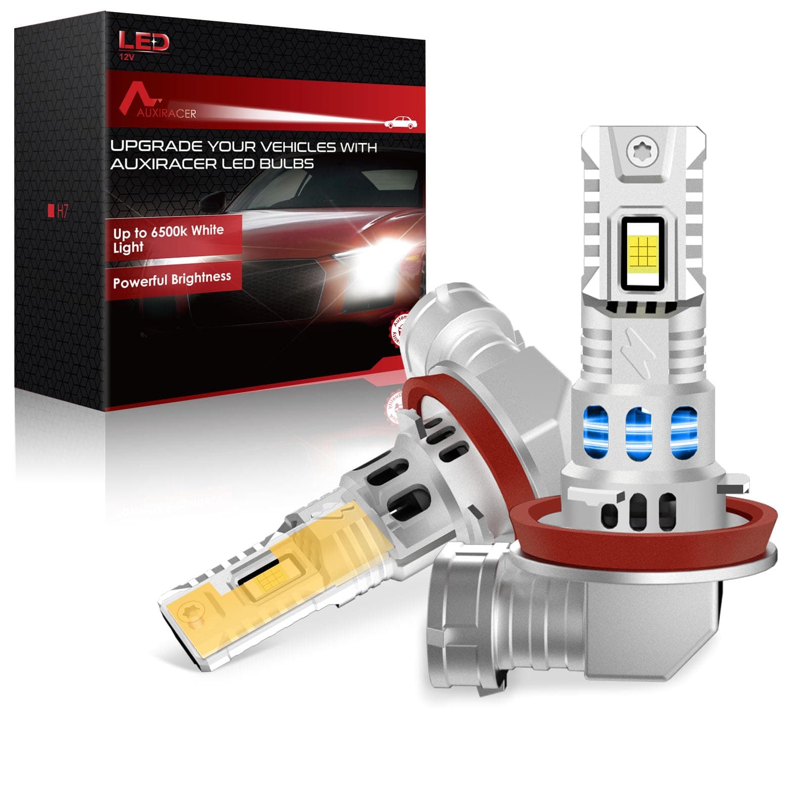 AUXIRACER H11 LED, 35000LM Luce Bianca Fredda 6500K, Lampadine H11 LED, Design Mini 1:1, con Ventola di Raffreddamento da 16000 giri/min, Plug and Play per Auto e Moto, 2 pezzi