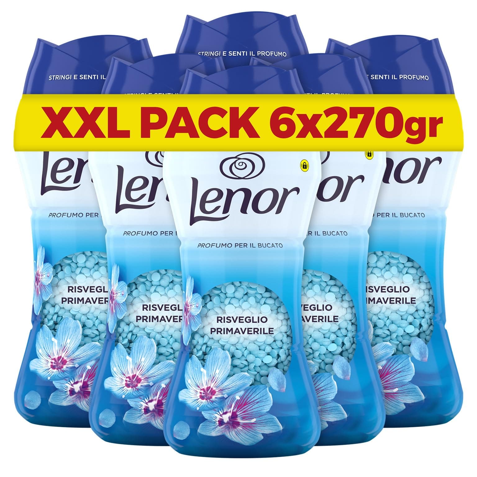 Lenor Profumatore Bucato Lavatrice Perle Profumate, Risveglio Primaverile, Maxi Formato 6 x 270 g, Intensificatore Di Profumo