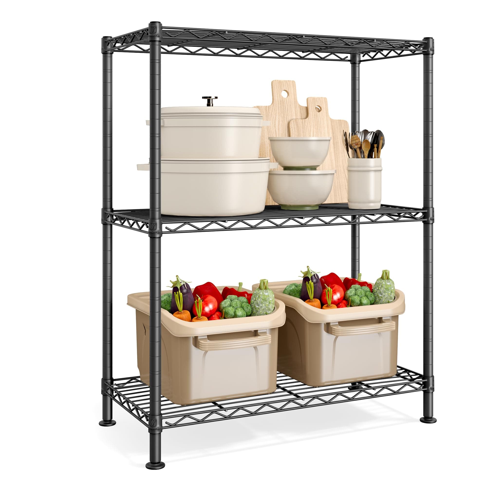 SONGMICS Estantería de Almacenamiento, Balda Ajustable, Estantería Metálica, Garaje, Dormitorio, Salón, Vestidor, Cocina, Despensa, 3 Niveles, 30 x 60 x 77 cm, Negro Tinta LGR163BH01