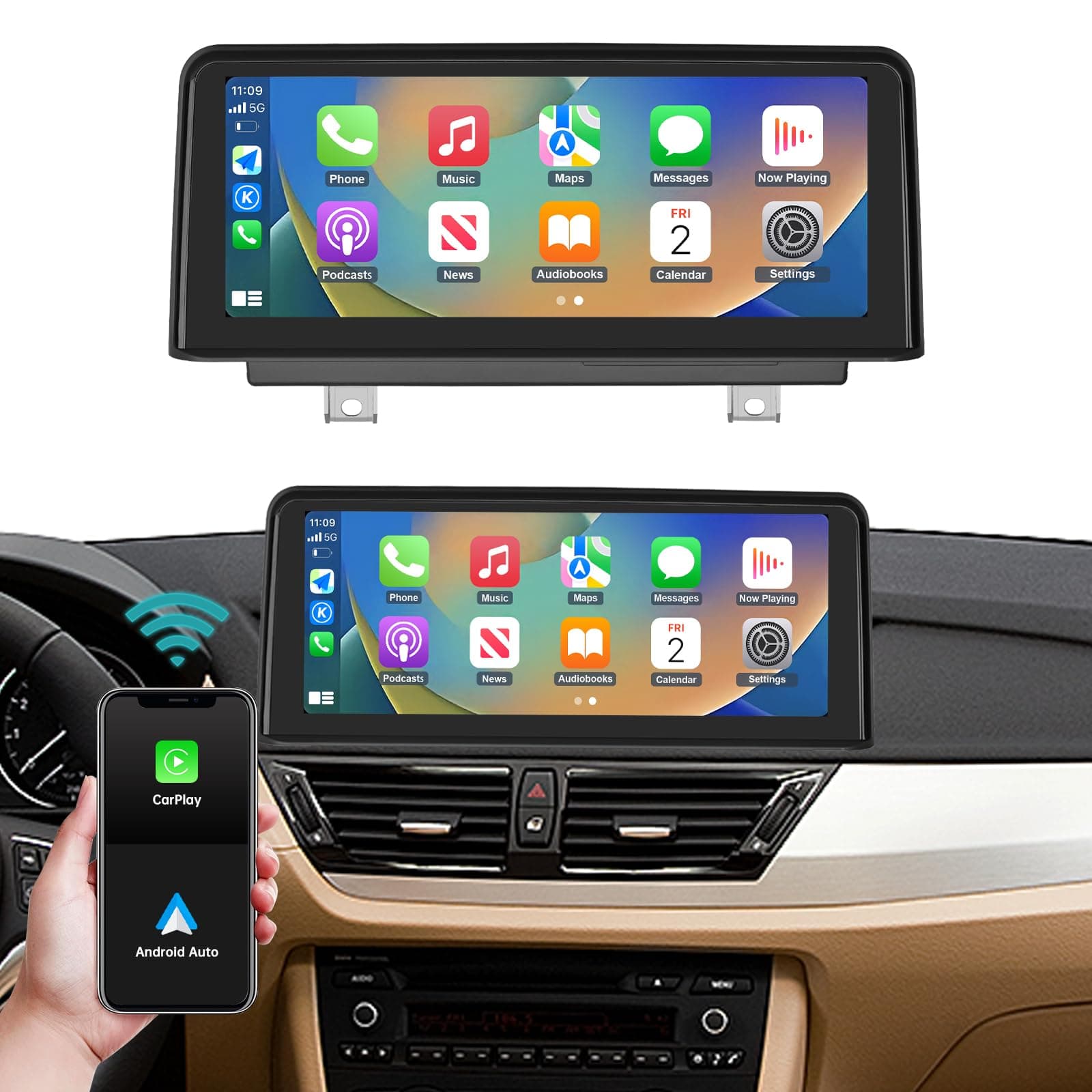 Ninetom Autoradio écran Tactile 10,25" avec Carplay sans Fil et Android Auto pour BMW X1 Series E84 2009-2015 sans écran OEM, Prise en Charge Mirrorlink, Musique, Navigation