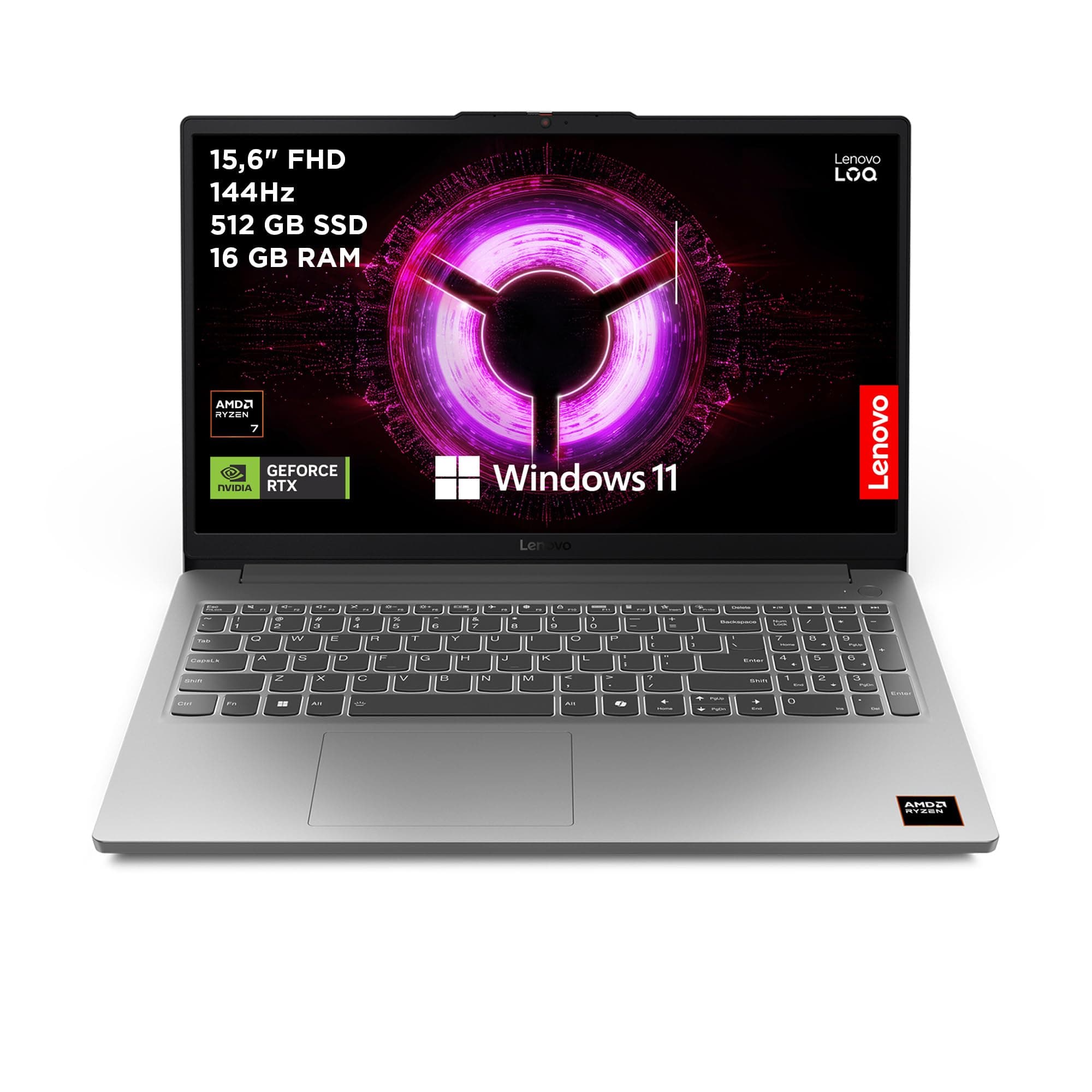 Lenovo LOQ Essential Gen 10 - Ordenador Portátil Gaming IA 15.6" FHD (AMD Ryzen 7 7735HS, NVIDIA GeForce RTX 4050, 16GB RAM, 512GB SSD, 144Hz, Wi-Fi 6, Sin Sistema Operativo) QWERTY Español - Gris