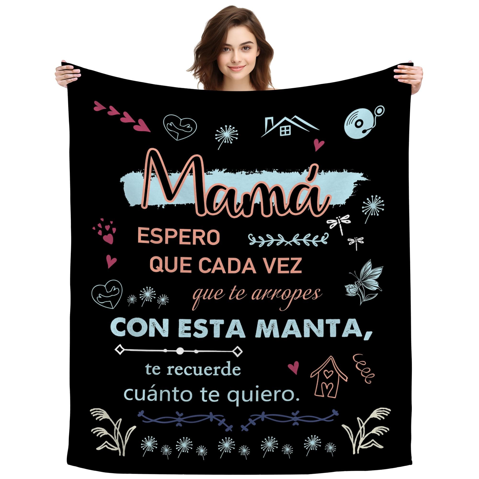 Regalo Mamá, Regalos para Mi Madre Día de la Madre Regalos Originales para Mujer Ideas Regalo de Cumpleaños Navidad para Mama Decoración Mantas (Mamá-Negro)