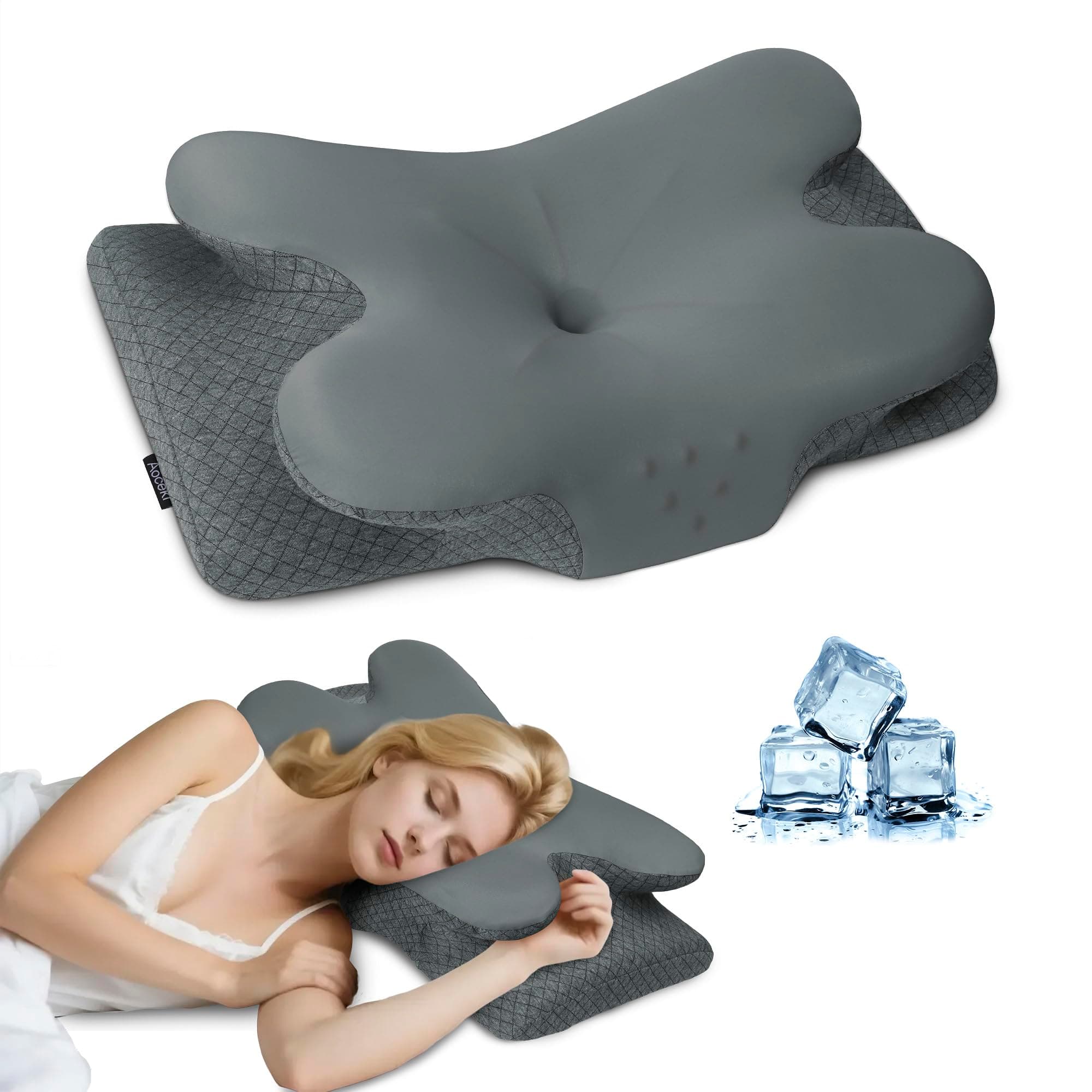 Aoceki Oreiller Ergonomique Cervical,Oreiller Anti Ronflement et Apnée Positionnelle,Coussin Cervicales Memoire de Forme pour Toutes Positions,avec Housse Amovible(Gris foncé Quatre Coins)