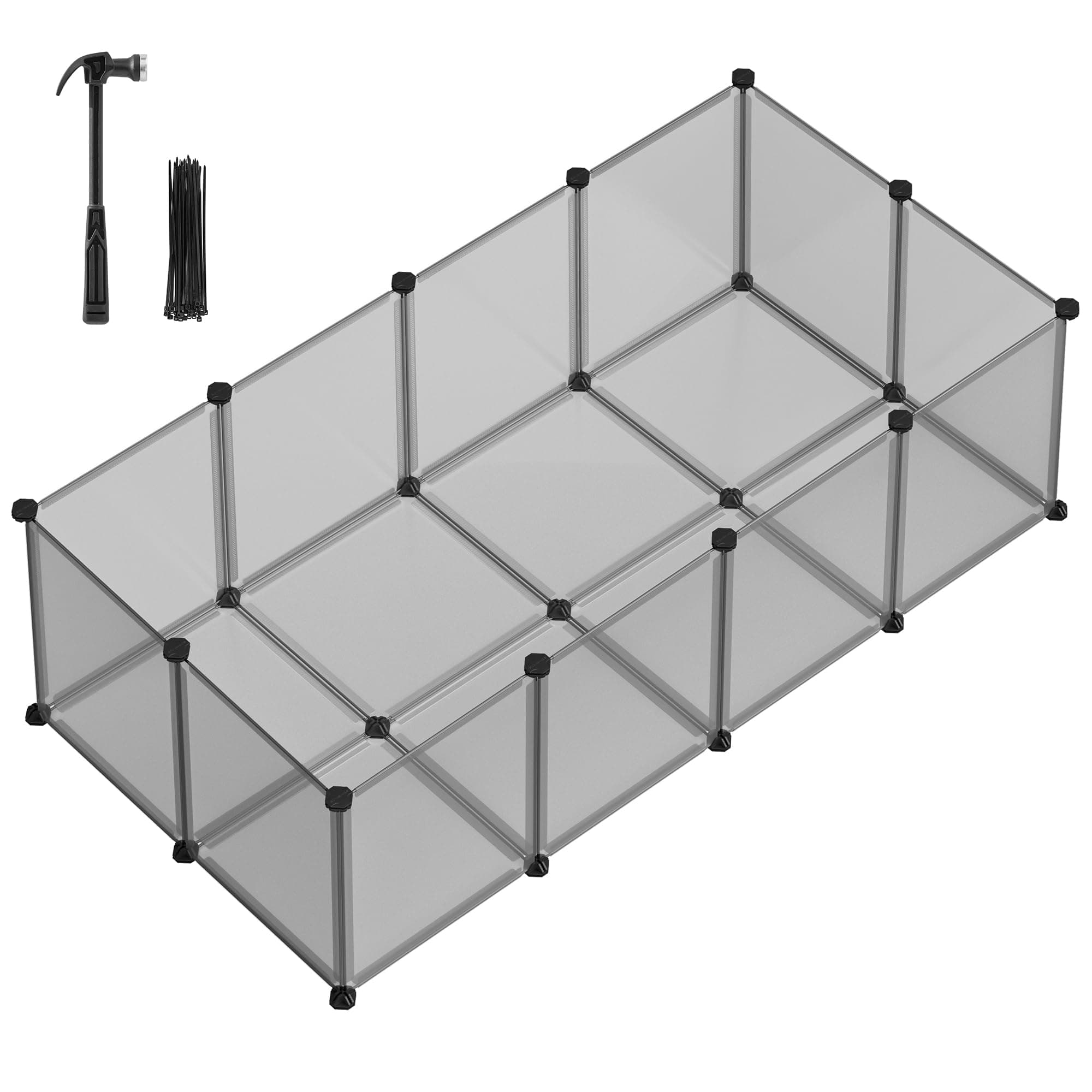 SONGMICS Freigehege mit Bodenplatten, Laufstall, Meerschweinchen Gehege, aus Kunststoff, Gehege für Hamster, Kaninchen, Igel, 143 x 73 x 46 cm, grau LPC002G01