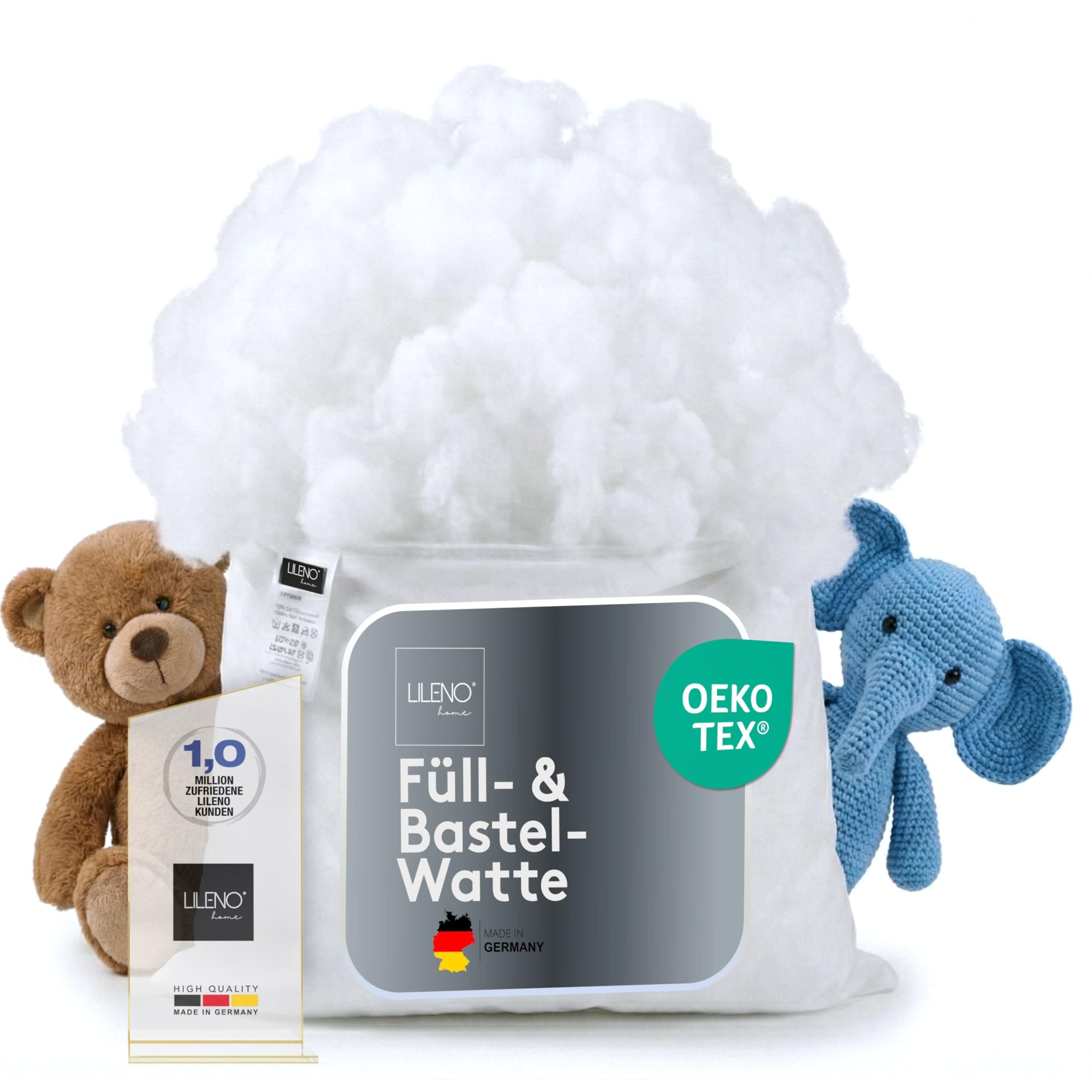 LILENO HOME Füllwatte 500g im praktischen Vlies Beutel - Füllmaterial u. Füllwatte für Kuscheltiere, Kissen, Basteln - Kissen Füllung waschbar bis 95 °C - perfekt als Watte o. Bastelwatte