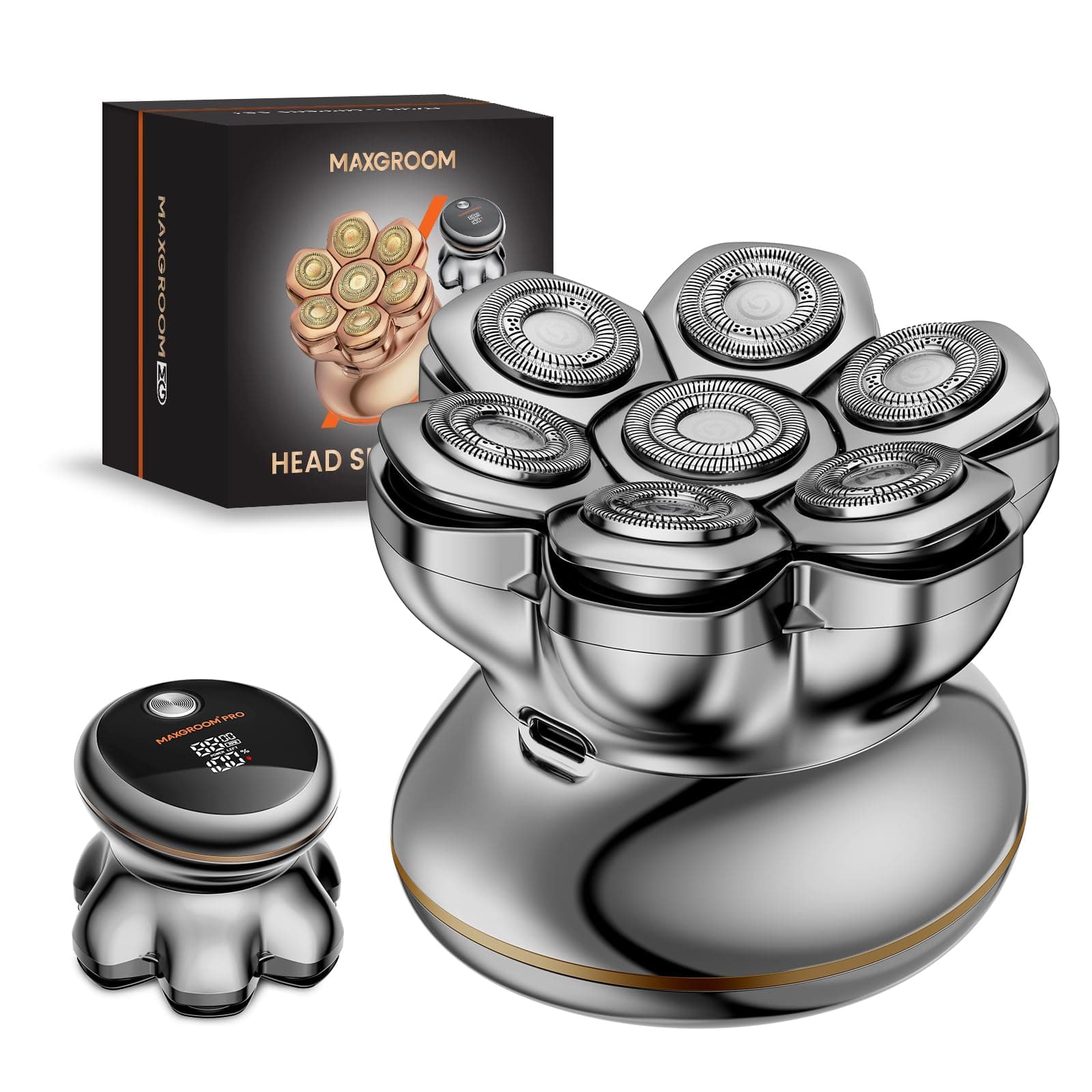 MAXGROOM PRO 7D Rasoio Testa Calva 2 Velocità 7500RPM & 8800RPM, 2026 Rasoio Elettrico Capelli Uomo Rasa Capelli Uomo a Zero Assoluto, Shaver Capelli, Regalo per Papà e Marito (Argento)