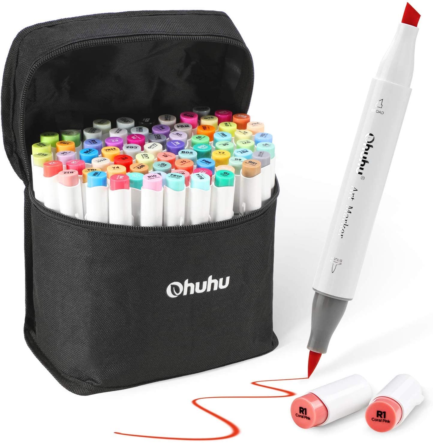 Ohuhu 72 rotuladores artísticos de colores con doble punta Rotuladores para niños, artistas, estudiantes de dibujo, ideales para dibujar, colorear, caligrafía, subrayar o hacer ilustraciones