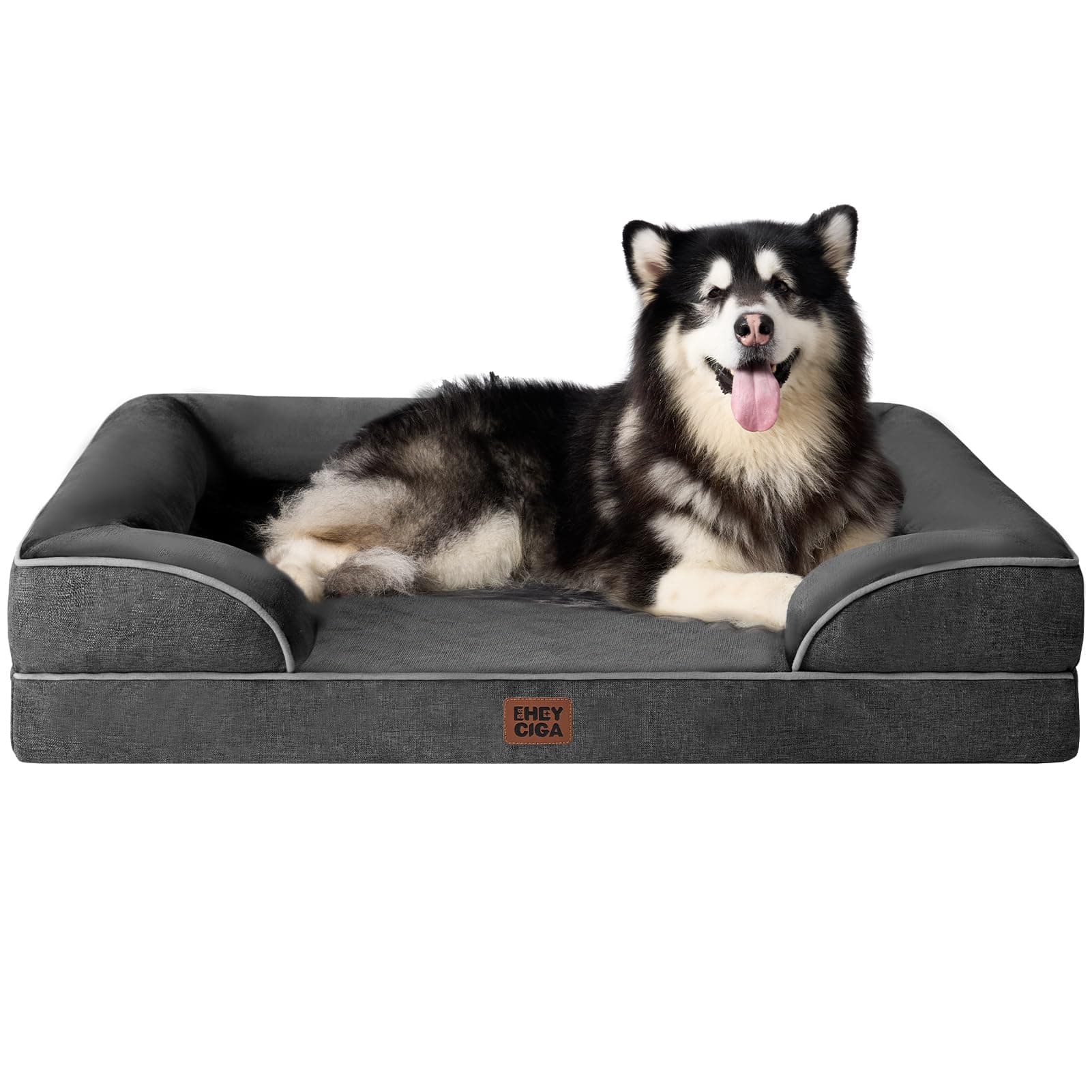EHEYCIGA Cama Perro Extra Grande 132x104x20cm, XXL Colchon Perro Impermeable Lavable con Espuma Viscoelástica, Sofá Perro Ortopedica Desmontable, Gris Oscuro