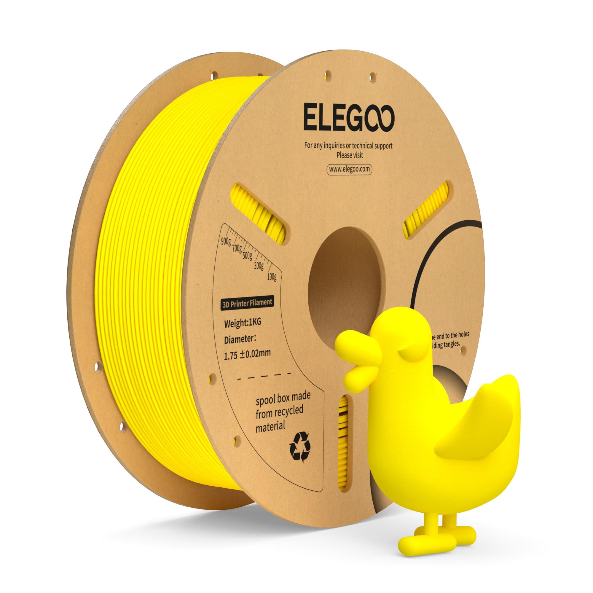 ELEGOO Filamento PLA+ 1.75 1KG Amarillo, Filamento PLA Plus para Impresora 3D, Precisión Dimensional +/- 0.02mm, Carrete Filamento 3D,para Mayoría Impresoras 3D