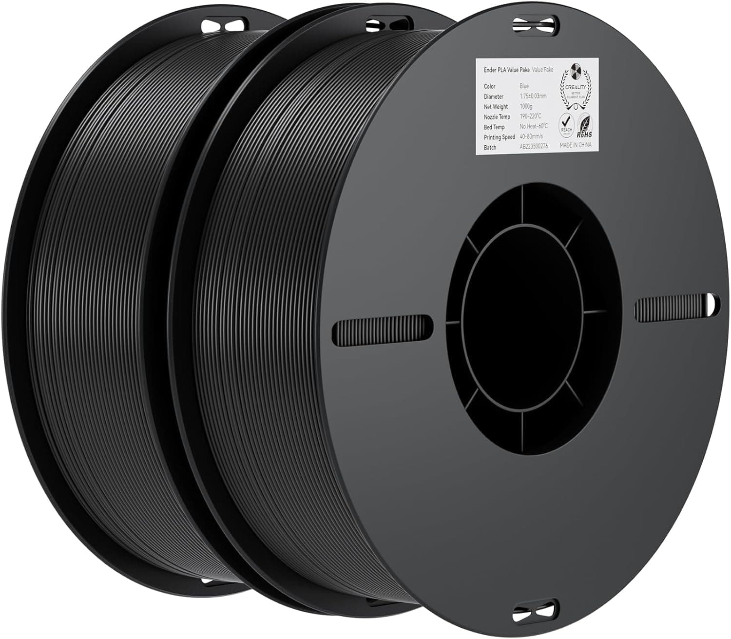 Creality Ender PLA Filament 1,75mm 2 Packs für 3D-Drucker, 2 x 1kg Spule 3D Druck Filament, Maßgenauigkeit +/- 0,03mm, passend für die meisten FDM 3D Drucker, Schwarz & Schwarz, Polylactide