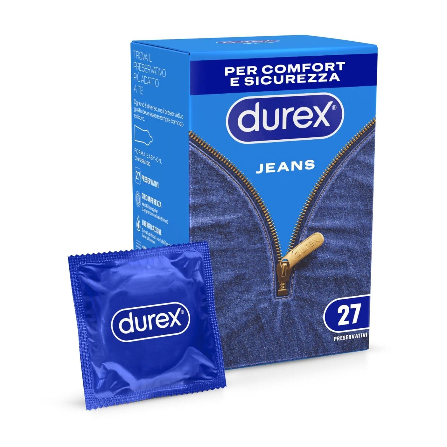 Durex Settebello Jeans, Preservativi Classici, Vestibilità Regular, 27 Profilattici