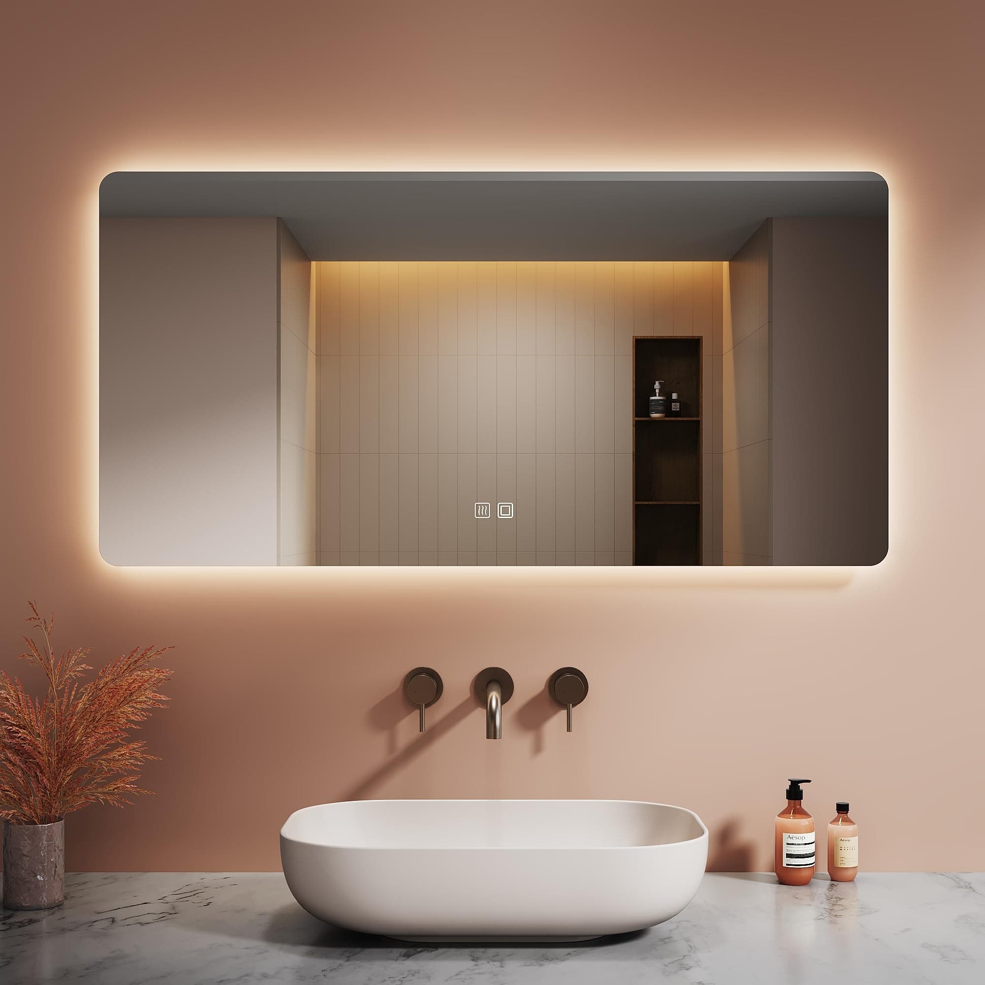 LOMIKEN Miroir de salle de bain LED, 120 x 60 x 3,5 cm, verre sans cuivre, intensité variable, anti-buée, interrupteur tactile
