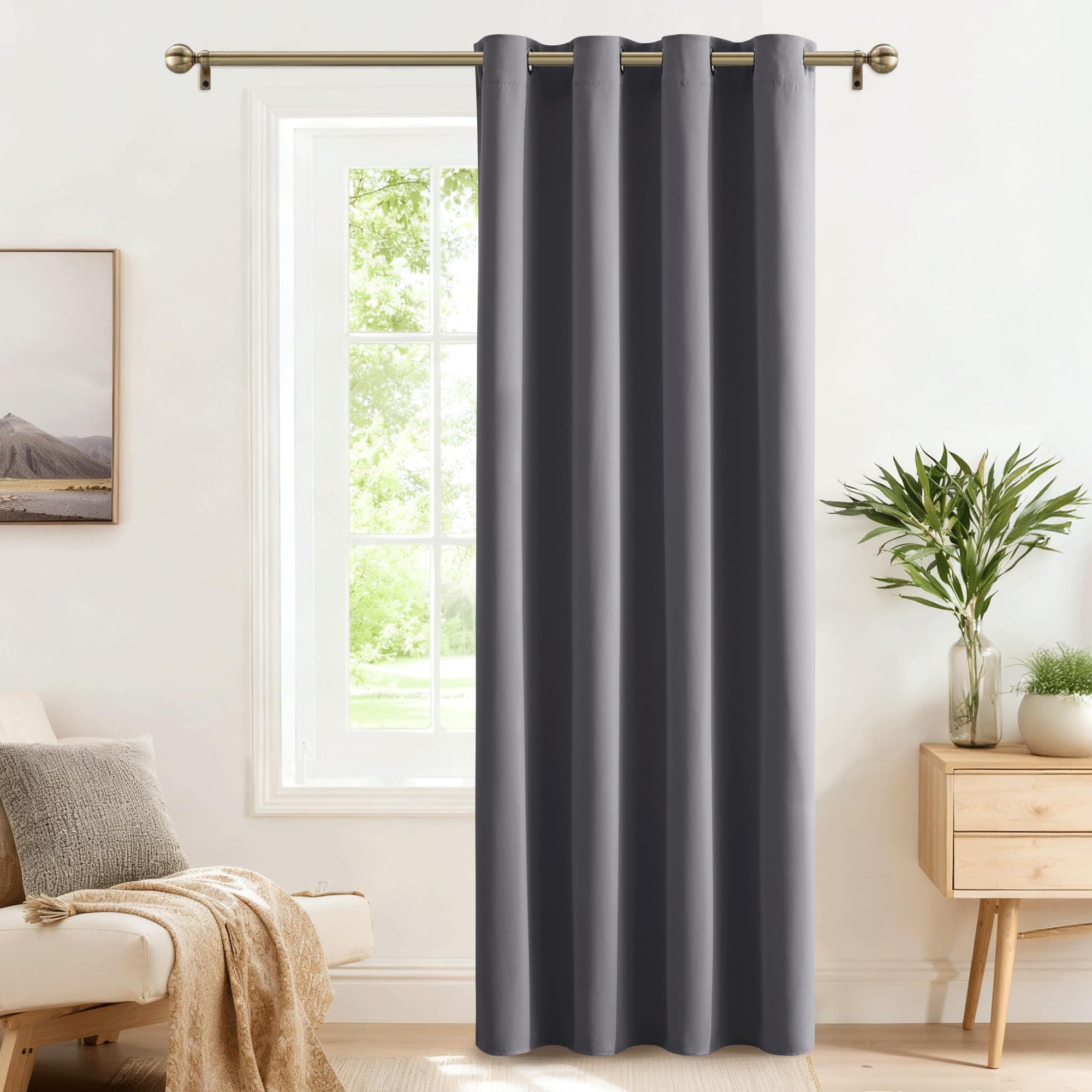 PONY DANCE Rideaux Occultant Thermiques Isolant Anti Froid et Chaleur Draperies à Oeillets Économie d'Énergie pour Chambre Salon, Largeur 140 sur Hauteur 240cm, Gris, 1 Pièce