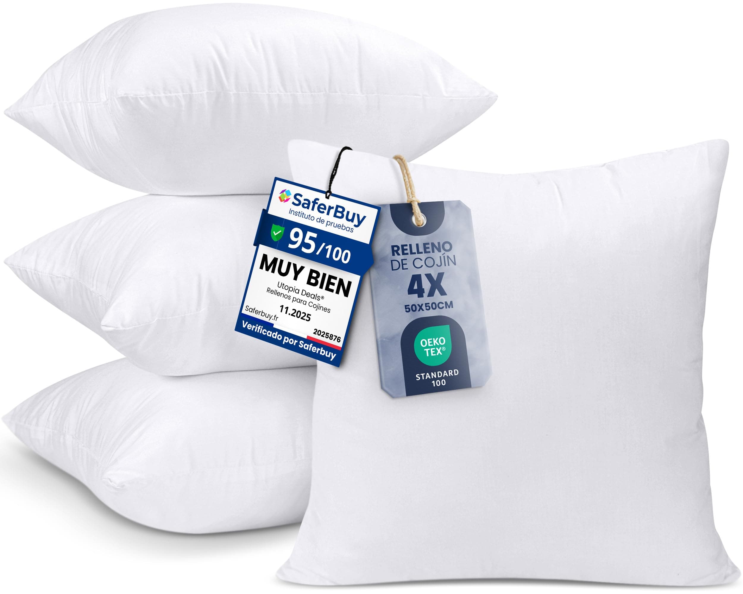 Utopia Bedding Relleno de Cojín 50 x 50 cm (4 Unidades), Fibra Virgen Siliconada, Almohadas de Sofá (Blanco)