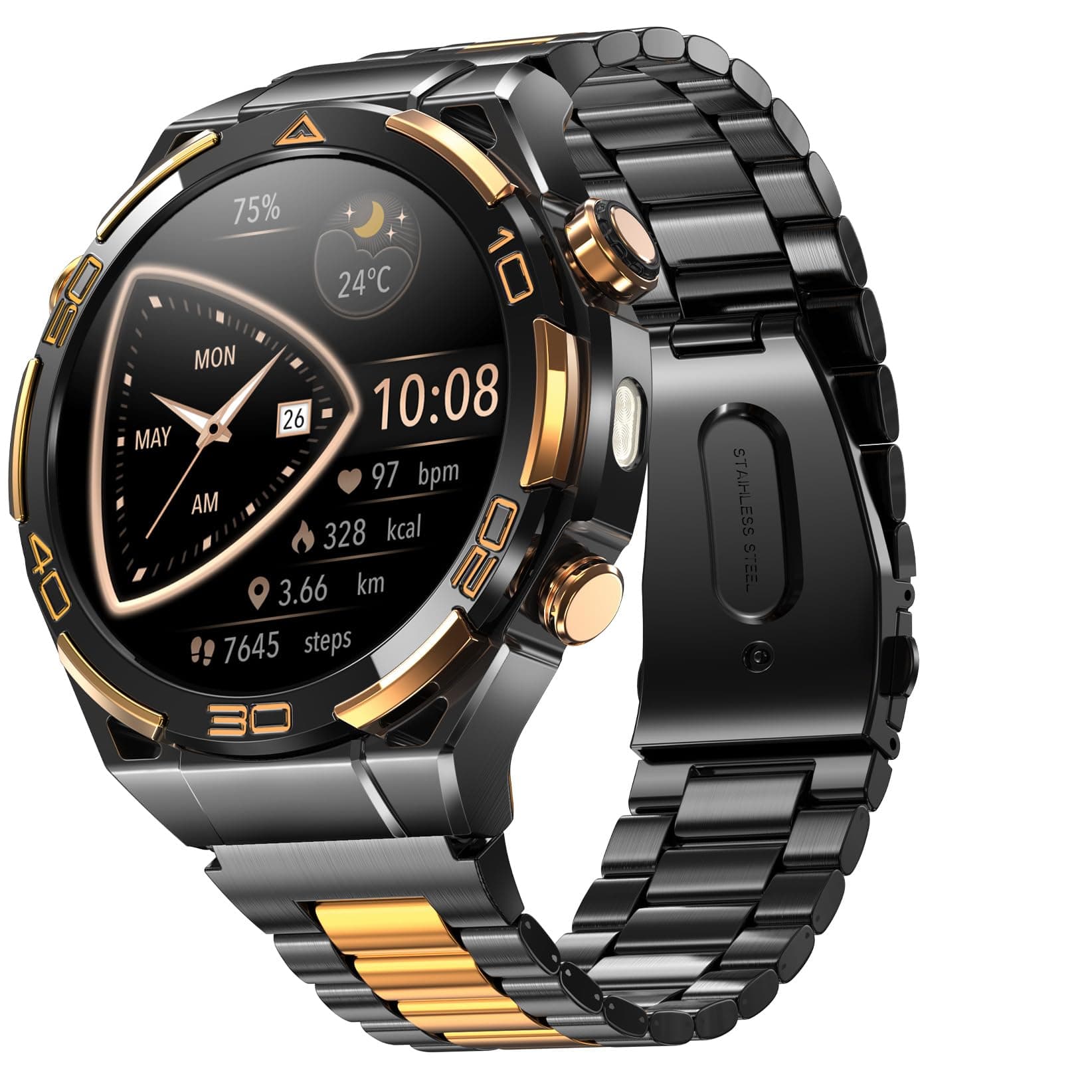 Blackview Smartwatch -GPS, AI, Linterna, Brújula, AMOLED 1.43" Reloj Inteligente Hombre -Monitor de Frecuencia Cardíaca/Presión Arterial, Llamadas Bluetooth, 100+ Modos Deportivos, Android/iOS, Negro