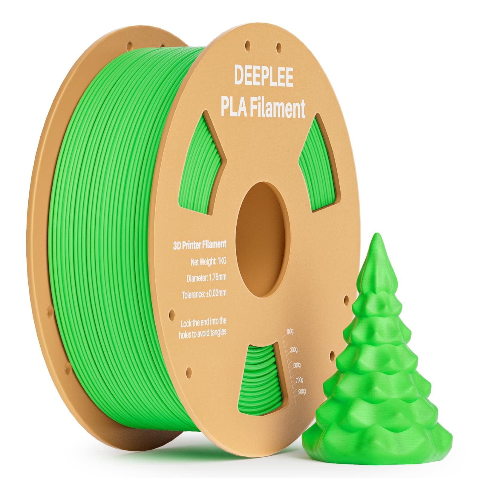 DEEPLEE Filamento PLA 1.75 mm, Bobina 1 kg Verde Claro. Precisión ±0.02 mm. Enrollado Perfecto, Sin Atascos. Compatible con Impresoras 3D FDM.