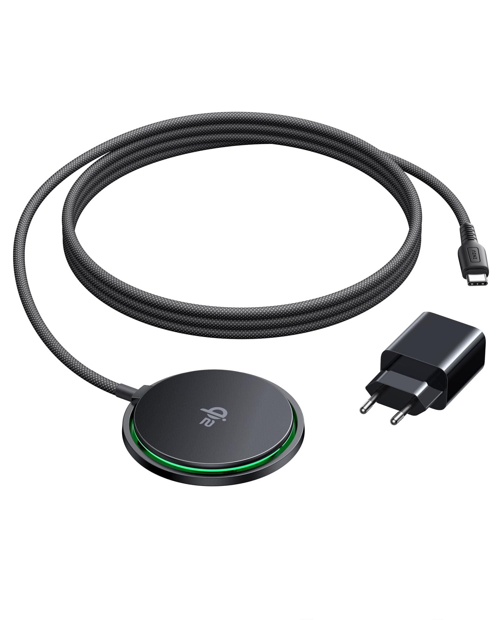 INIU Cargador Inalámbrico iPhone, 15W Certificado Qi2 Base Carga Rápida Magnética de Refrigeración, Mag-Safe Wireless Charger for iPhone 17 16 15 14 13 12 Pro Max AirPods 4 3 (con Adaptador USB C 20W)