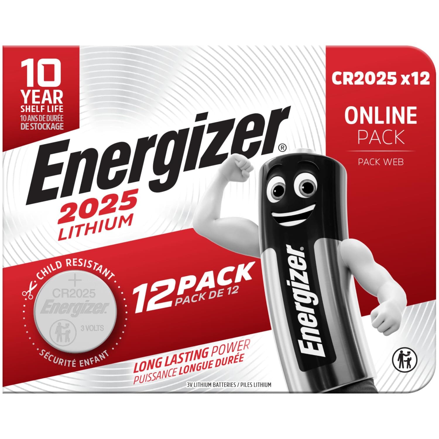 Energizer CR 2025 Knopfzelle 3V Batterien (12 Stück) - Autoschlüssel, Fernbedienungen, Waagen - 10 Jahre lagerfähig [Exklusiv bei Amazon]