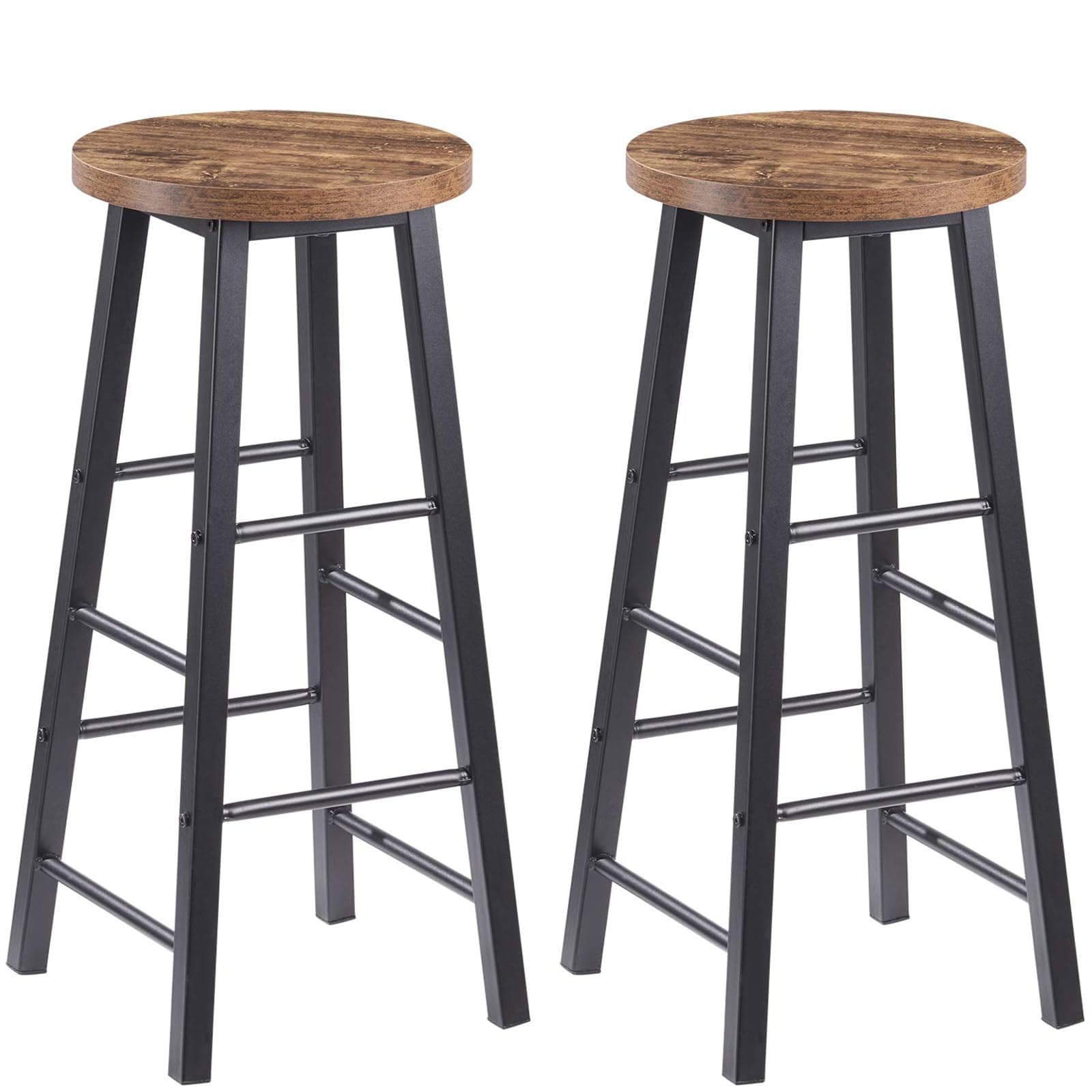 WOLTU Barhocker 2er Set mit Fußstütze, 71 cm Hohe Barstuhl aus Stabilem Metallgestell, Einfache Montage - für Küche, Bartheke und Esszimmer - Schwarz+Holz Vintage