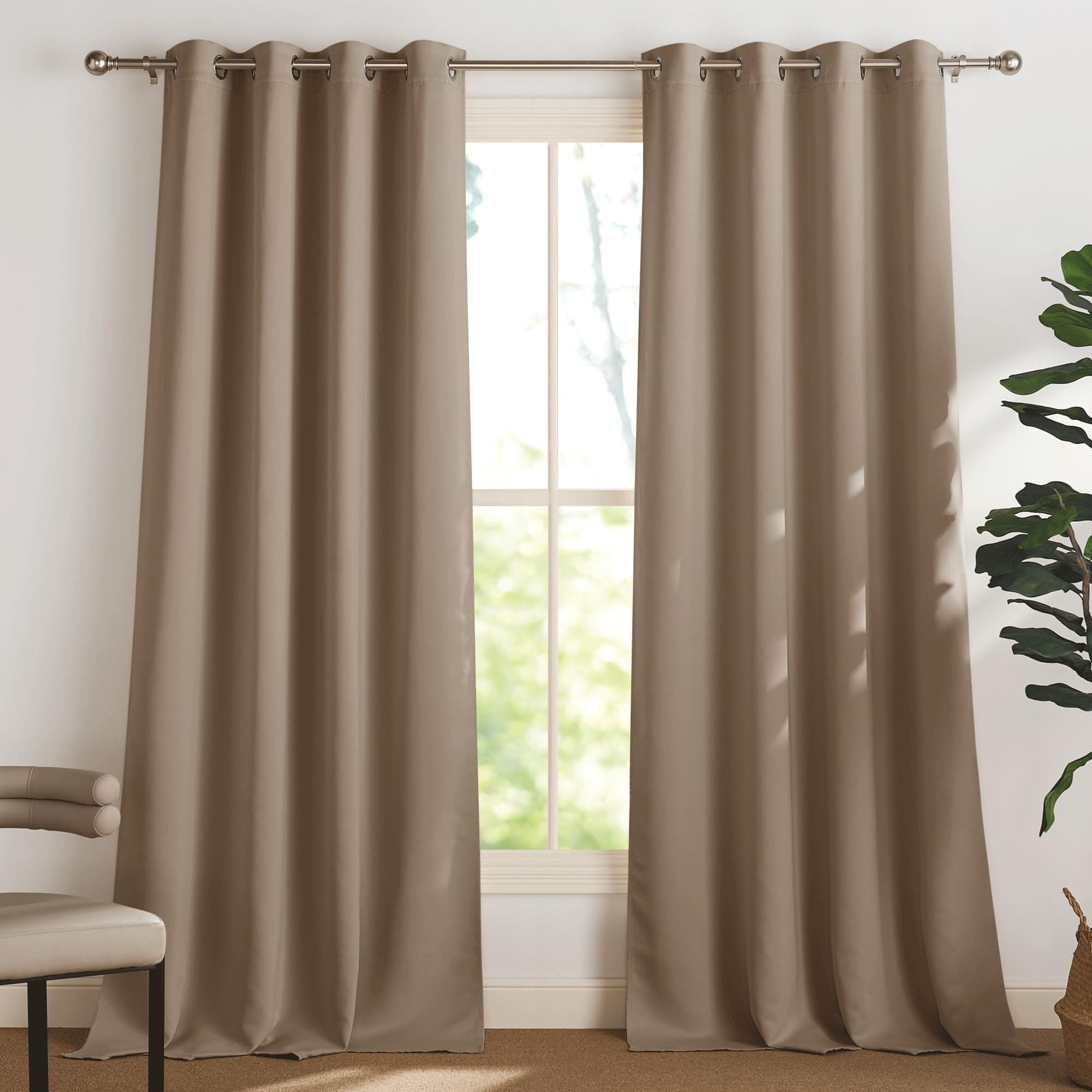 PONY DANCE Tenda Oscurante ad Anelli per Interni Moderne Tende Termiche per Soggiorno Curtains Camera da Letto e Salotto Moderne 2 Pezzi L 140 x A 260 cm, Moca