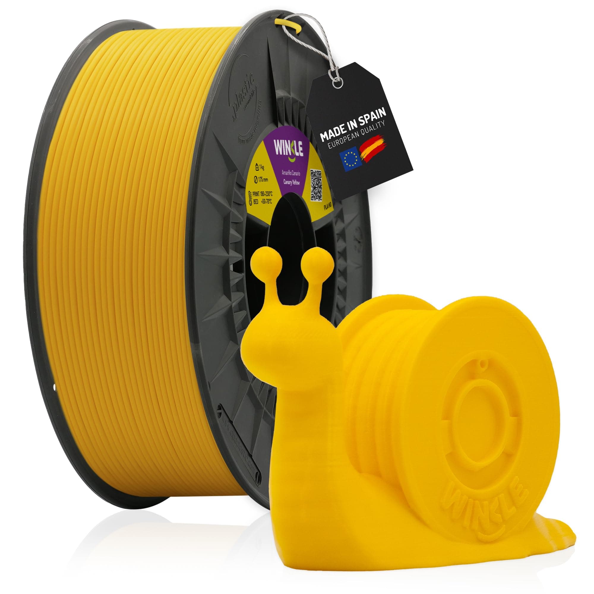 WINKLE Filamento PLA HD Amarillo Canario | Filamento Impresora 3D | Filamento PLA 1,75mm 1kg | PLA Amarillo | Compatible con Todas las Impresoras 3D | Precisión Dimensional | Bobina 1kg