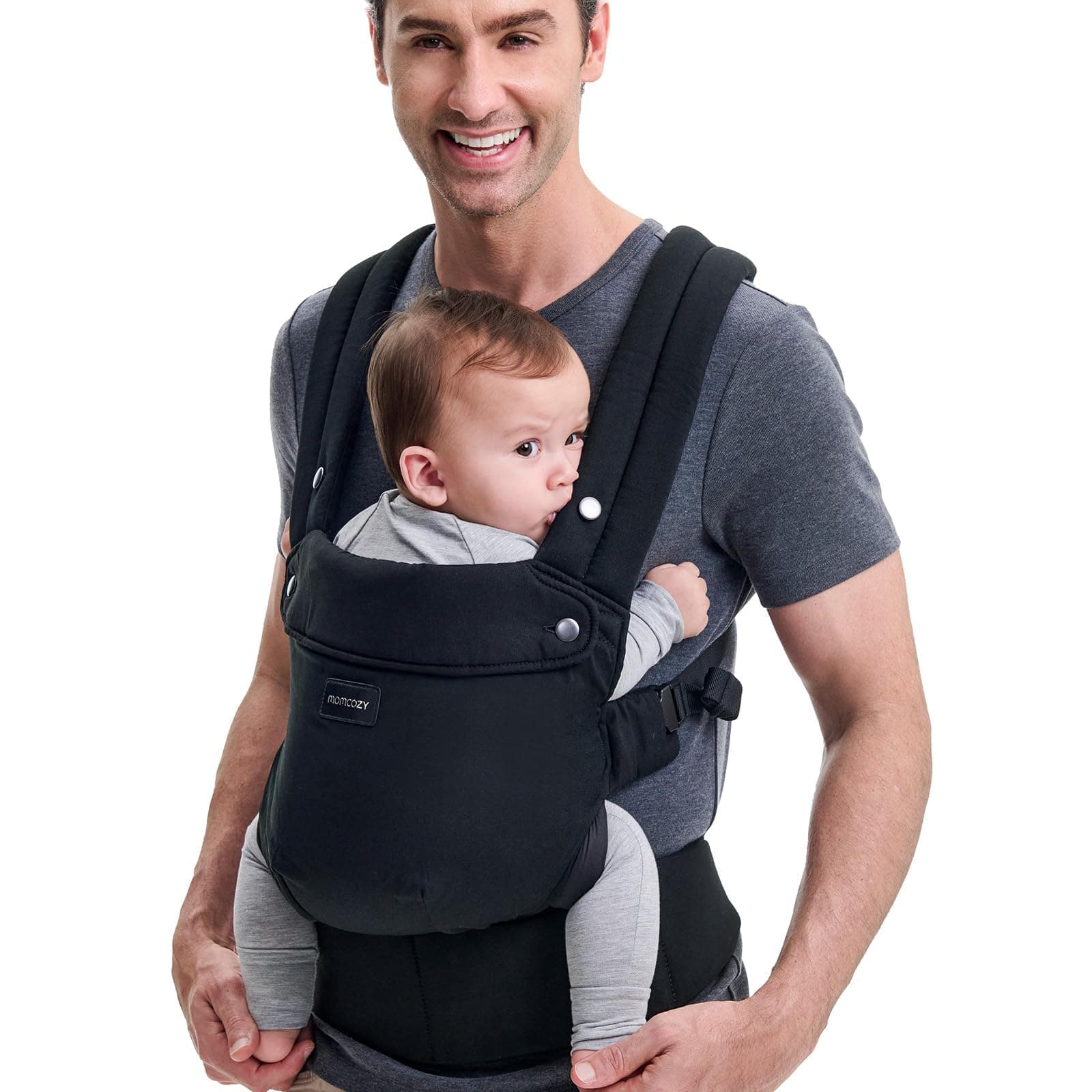 Momcozy Mochila Portabebés Ergonómica, Cómoda y Ligera | para Bebés 3–24 Meses, Fácil de Poner, Soporte Lumbar Mejorado, Manos Libres