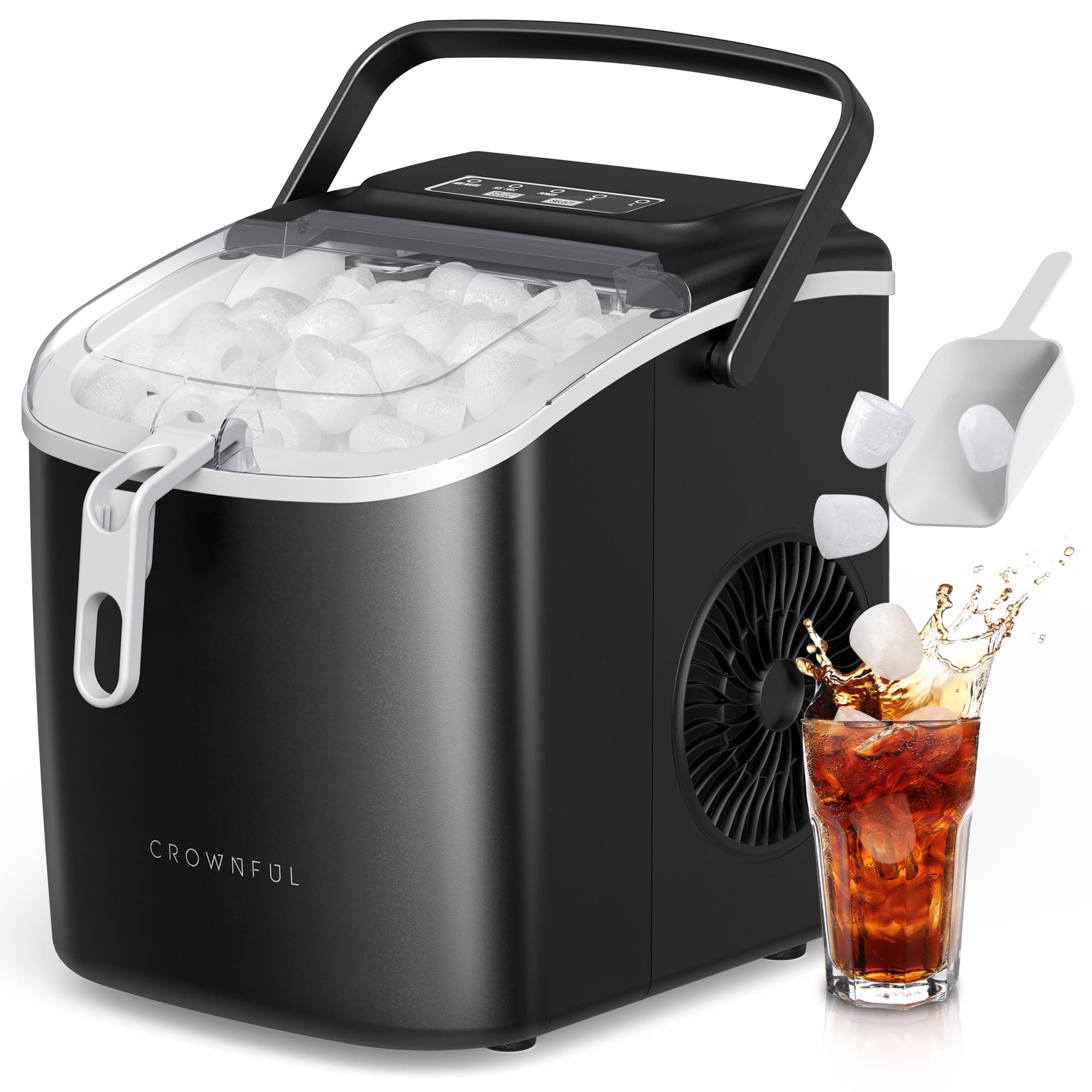 CROWNFUL Machine à Glaçon, 12kg en 24h, 9 Glaçons en 6 Minutes, Portable Machine a Glacons avec Capteur Infrarouge et Autonettoyant, Idéale pour Maison, Cuisine, Bureau, Bar, Fête