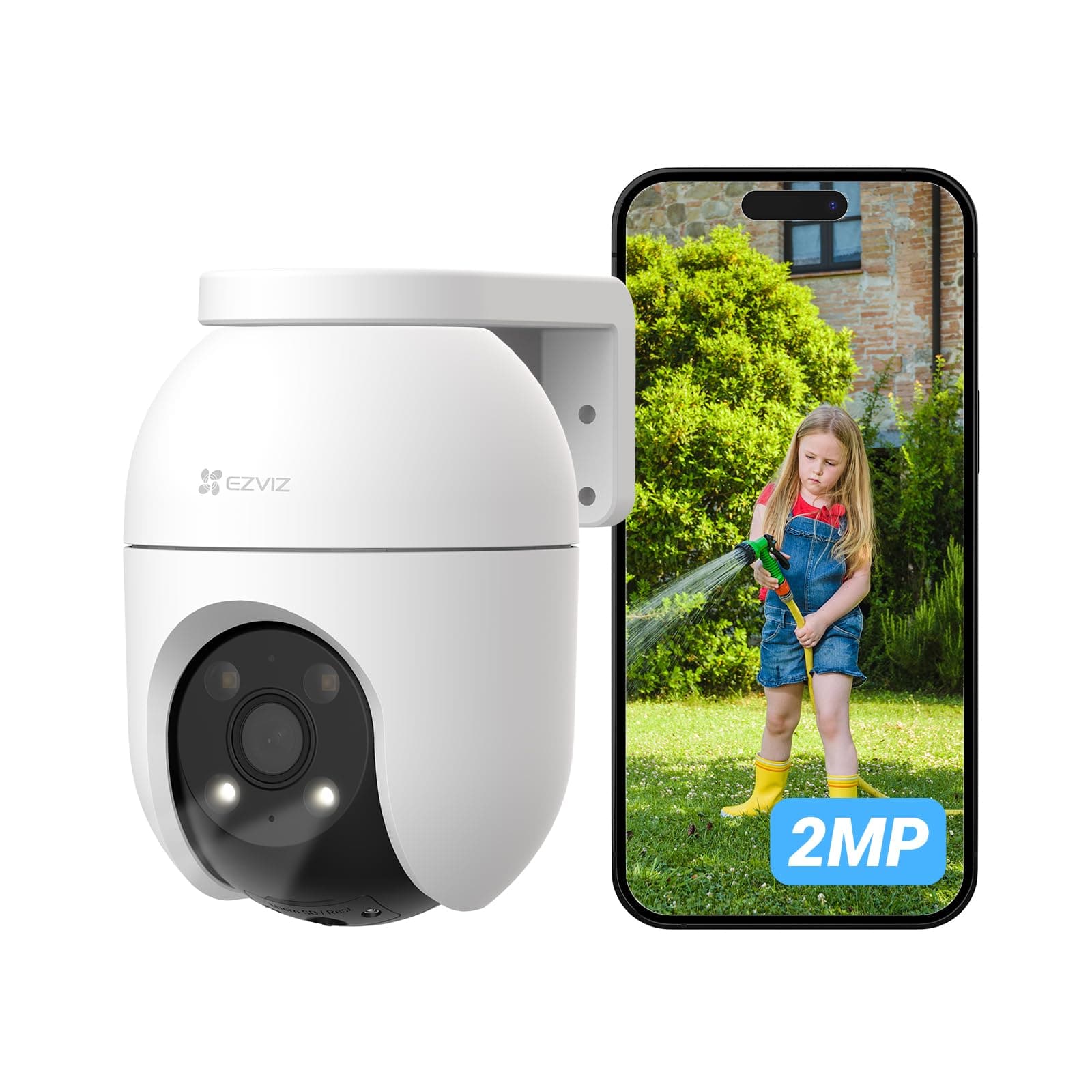 EZVIZ Telecamera Wi-Fi Esterno 1080p, Telecamera Motorizzata per Esterni con Copertura a 360°, Visione Notturna a Colori, Rilevamento di Persone, Tracciamento Automatico, Alexa/Google, C8c 2MP