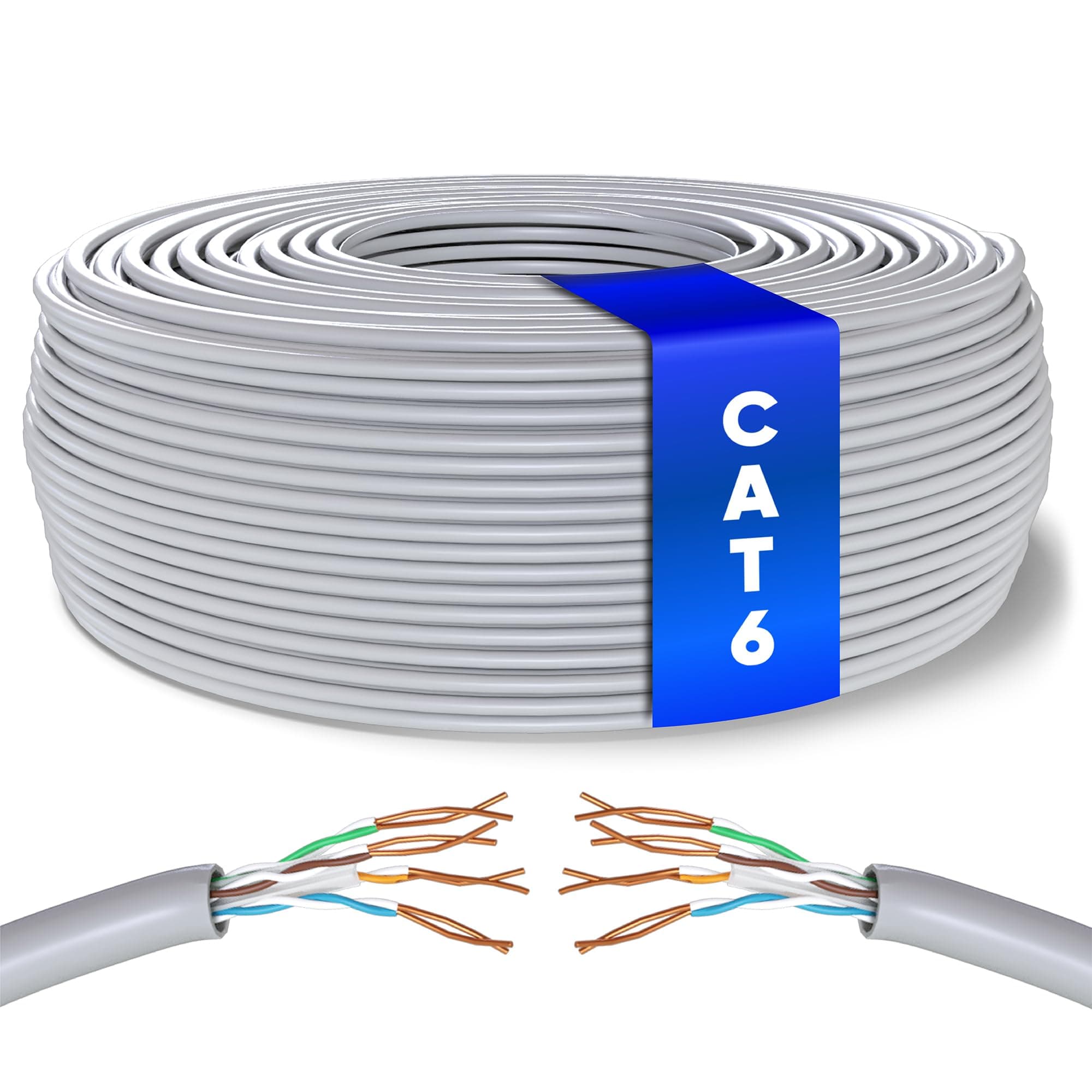 Mr. Tronic Granel Cable Ethernet Cat 6 De 50m, Bulk Cable de Red LAN Para Internet Rápida & Fiable - AWG24 Cat6 a Granel, 1 Gbps Internet 250 MHz UTP CCA (50 Metros, Gris)