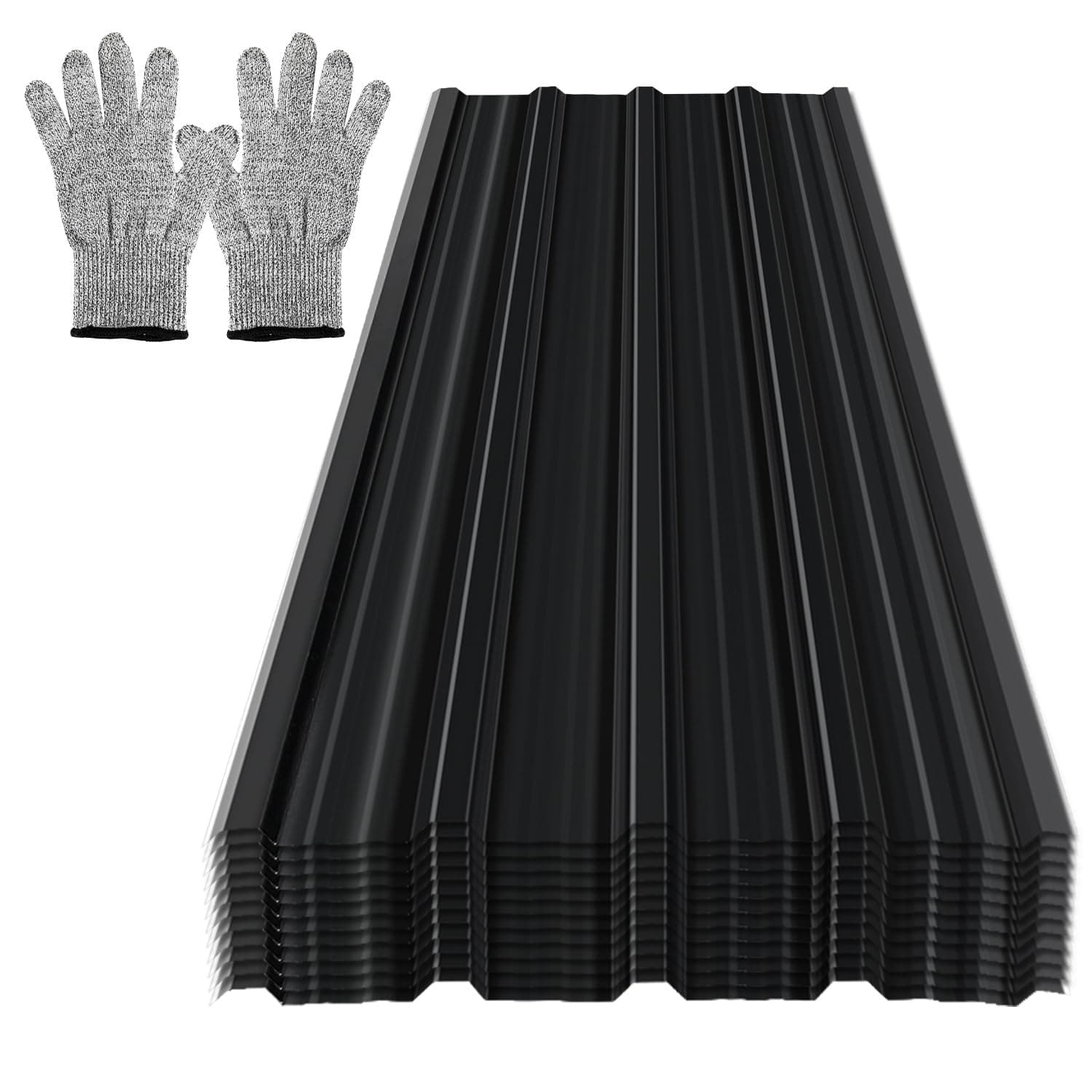 Monucep Lot de 36 plaques trapézoïdales - 129 x 46 cm - 21 m² - Plaques en tôle ondulée pour toit de 0,25 mm - En acier galvanisé - Pour abri d'appareils, abri de voiture et serre - Anthracite - Gants