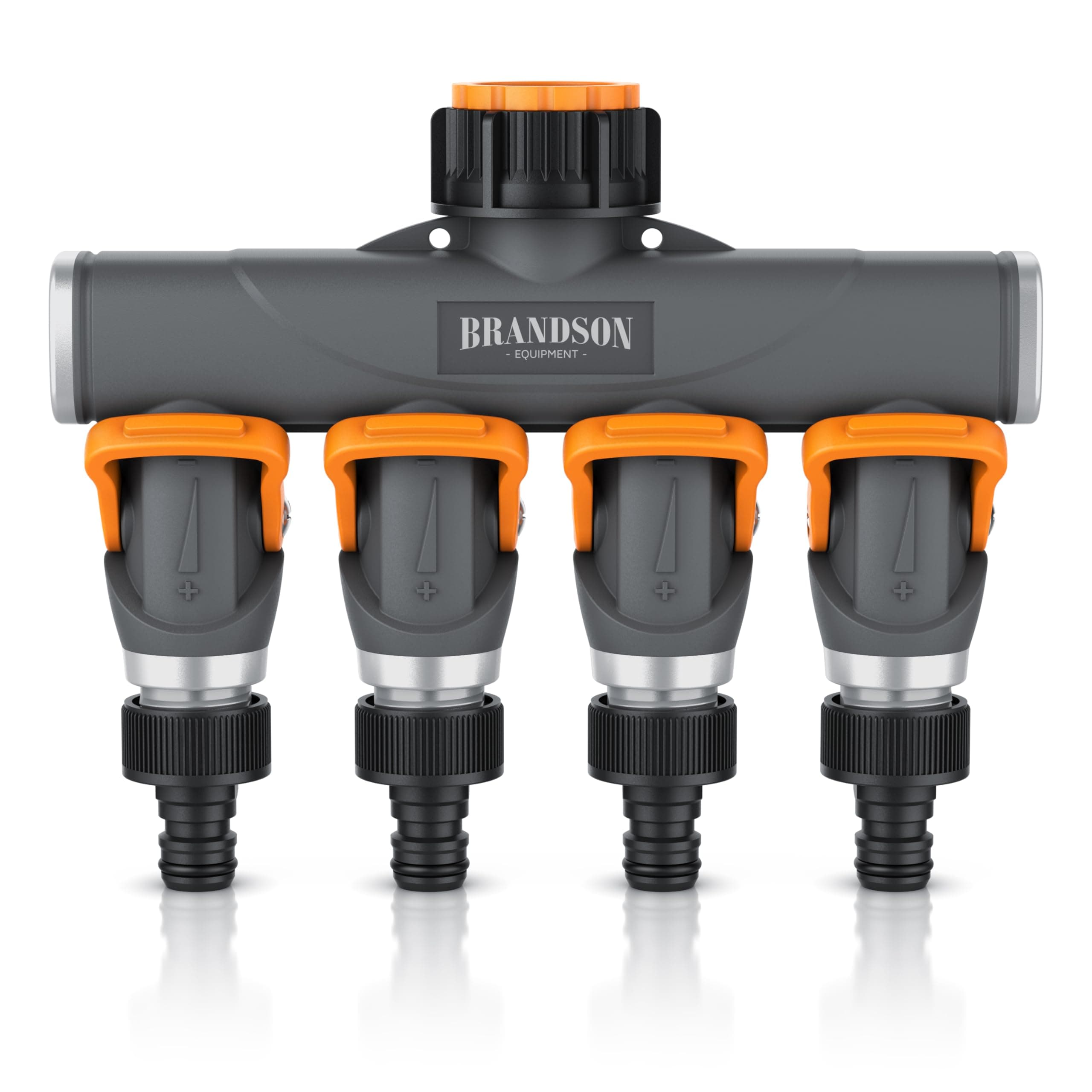 Brandson - 4 Wege Verteiler - Garten Ventil 1 Eingang 4 Ausgänge – Wasserverteiler stufenlos regelbar – verstärkte Metallgewinde – Y Verteiler - Schnellkupplungen - Wasserschlauch Gartenschlauch