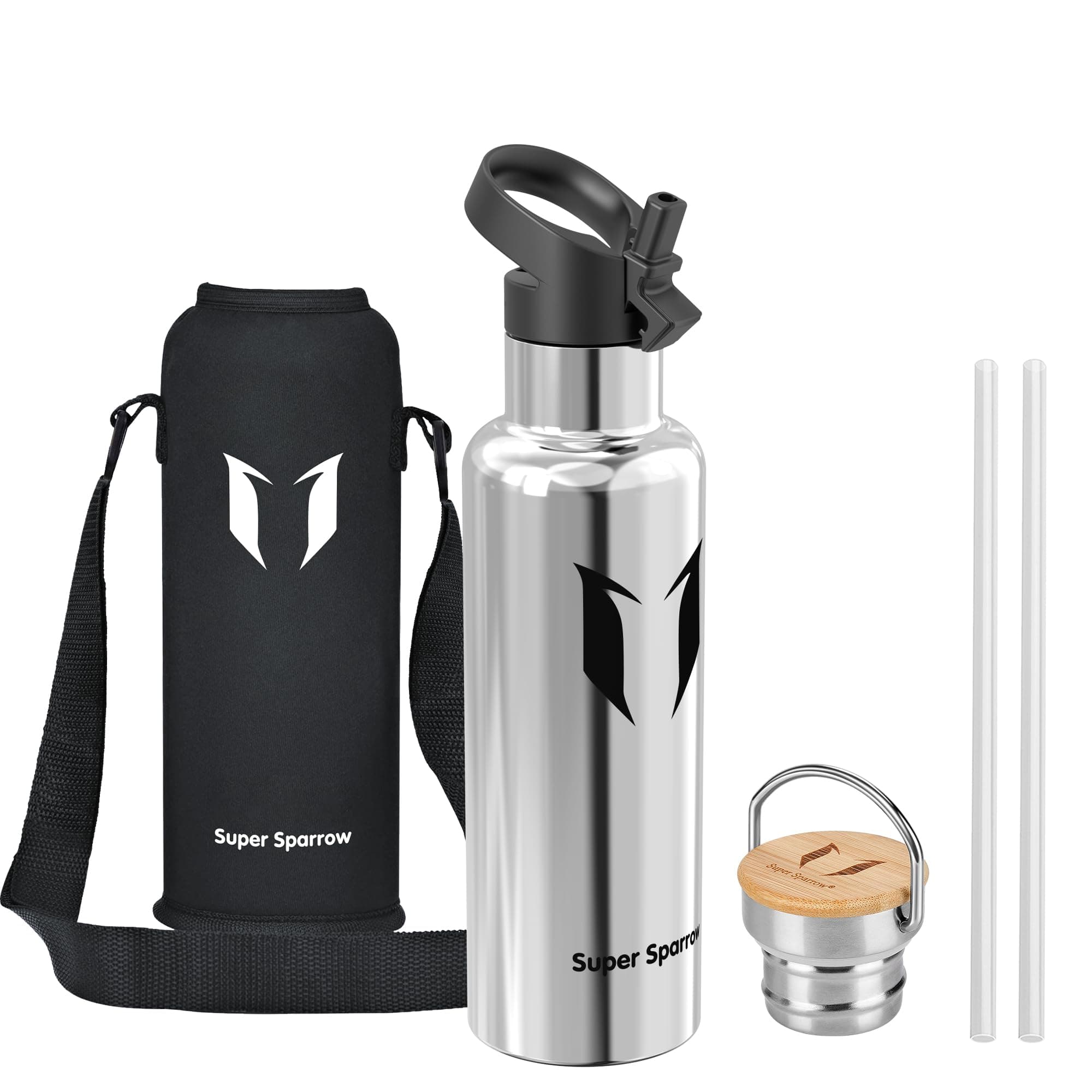 Super Sparrow Botella Agua Acero Inoxidable - Botella Agua Niños - 350ml/500ml/620ml/750ml/1L - Botella Termica Boca Estándar - Sin BPA, para Niños & Adultos, Deporte, Oficina, Yoga, Ciclismo