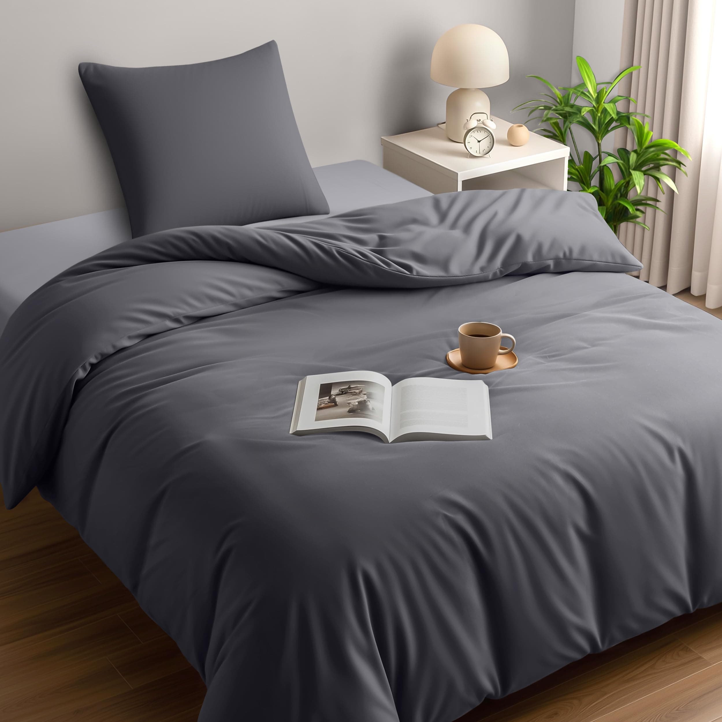 Utopia Bedding Housse de Couette 1 Personne 140x200 cm avec 1 Taie d'oreiller 65x65 cm (Gris) - Parure de lit 1 Personne 140 x 200 cm - Ensembles de Housses de Couette en Microfibre brossée Douce