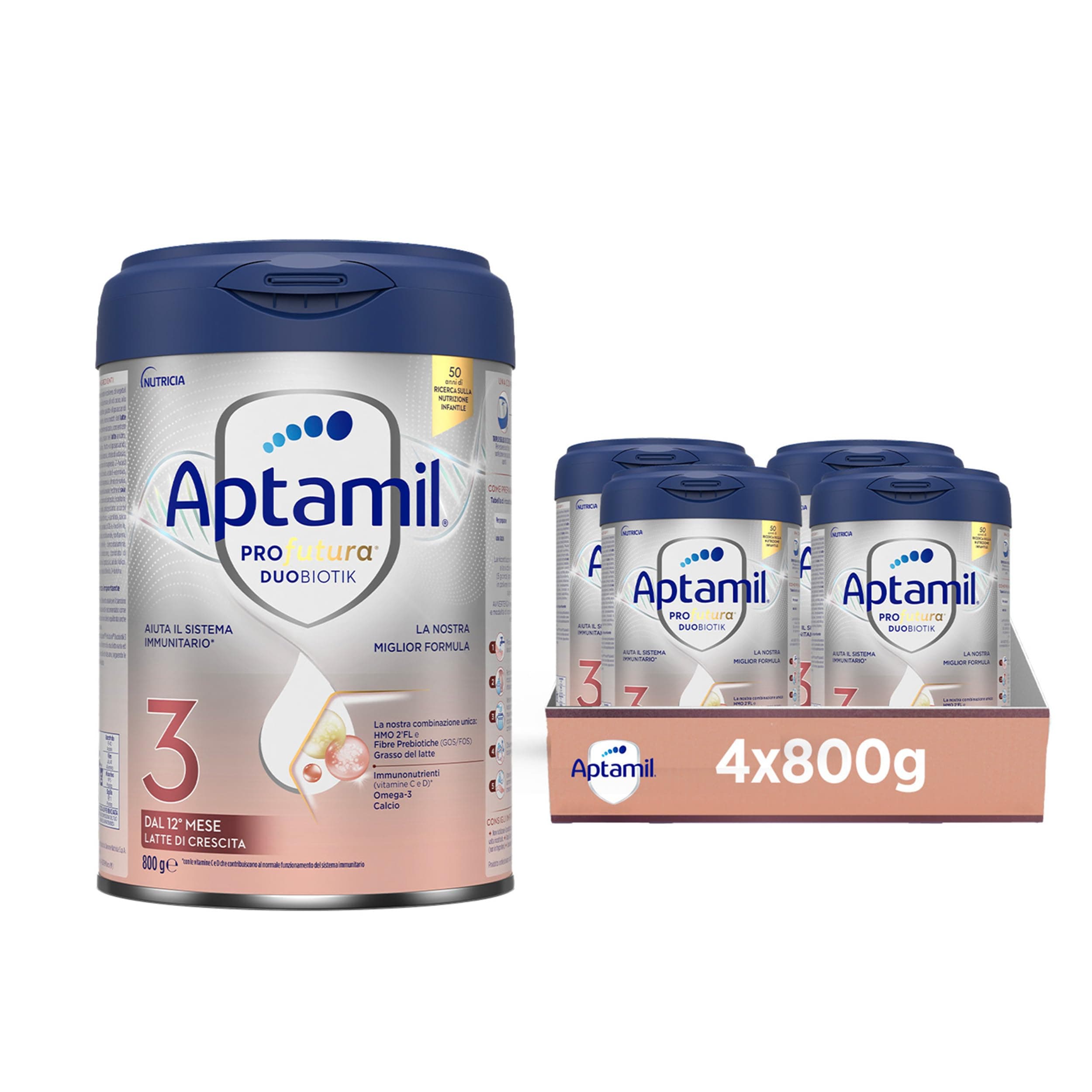 APTAMIL PROFUTURA Duobiotik 3 - Latte di Crescita in Polvere per bambini dal 12° mese - 3200 grammi (4 confezioni da 800g)