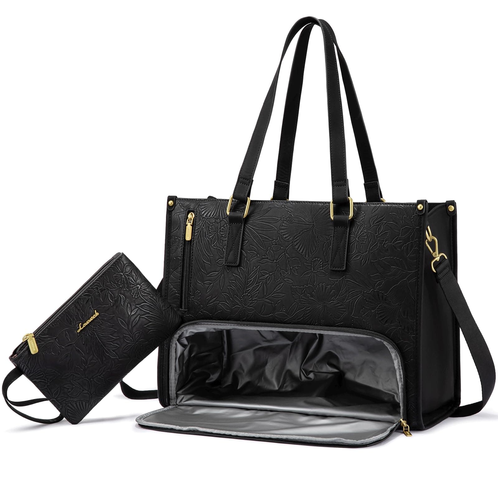 LOVEVOOK Laptoptasche Damen mit Isolierted Lunch-Fach, 15,6 Zoll Laptop Handtasche, Arbeitstasche Lehrertasche Groß, Lunchtasche Aktentasche Leder, Schultertasche für Schule Büro Uni