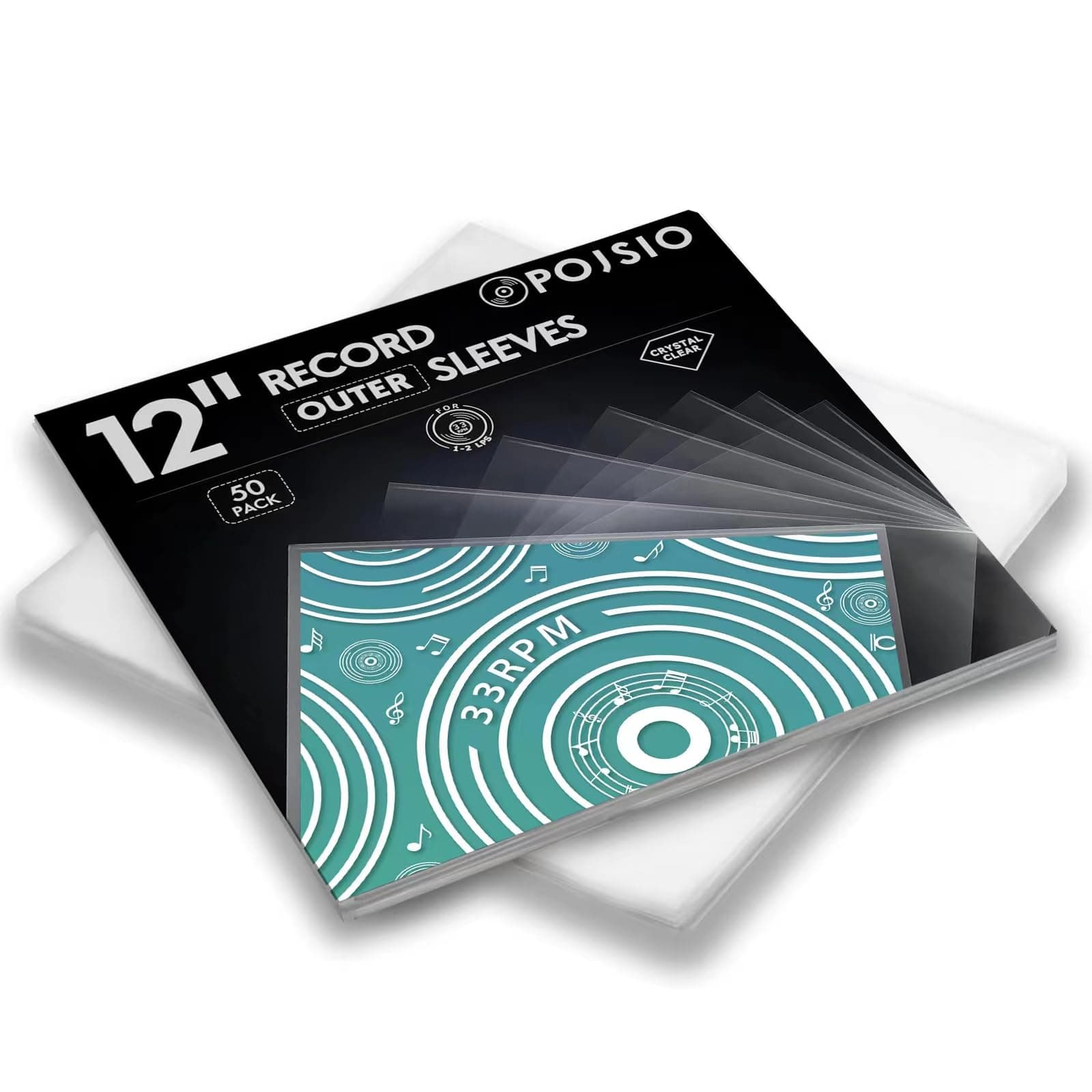 POJSIO 50 Pz. Buste Vinili 33 Giri Esterne, Custodia Vinili 33 Giri Trasparenti Per Singoli e Doppi LPs, Buste Vinile 33 Giri per 12 Pollici Dischi, Protezione Polipropilene Vinile Copertine Cover