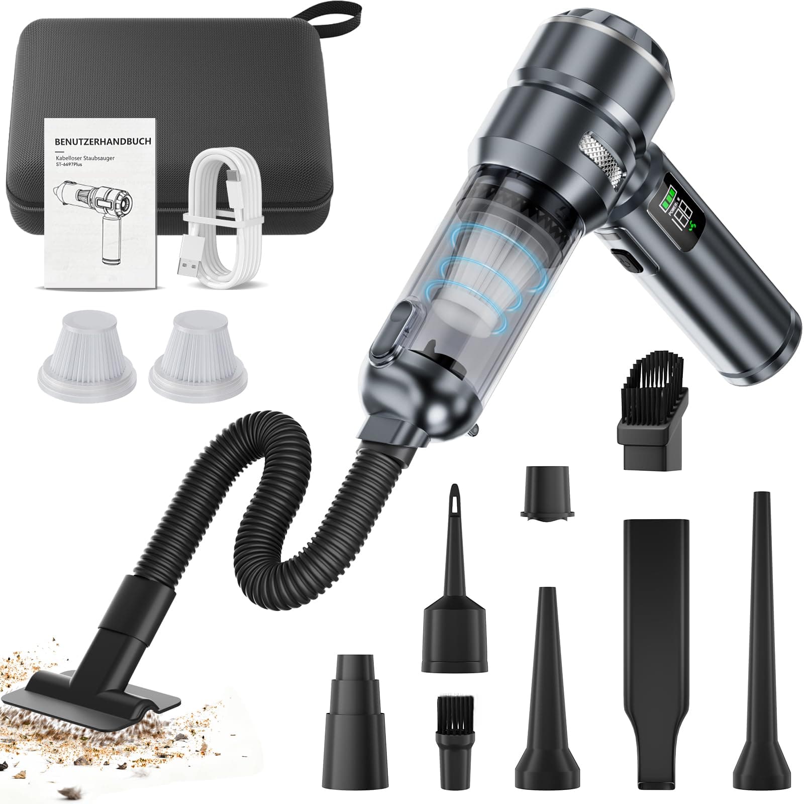 Mini Aspirapolvere a Mano – 24000pa Mini Aspirapolvere Senza Fili per Auto, per PC, Casa, Cucina, Fessure, Angoli, Aspiratore a Mano, Può Servire Come Pompa ad Aria e Ventilatore di Polvere, 6000mAh