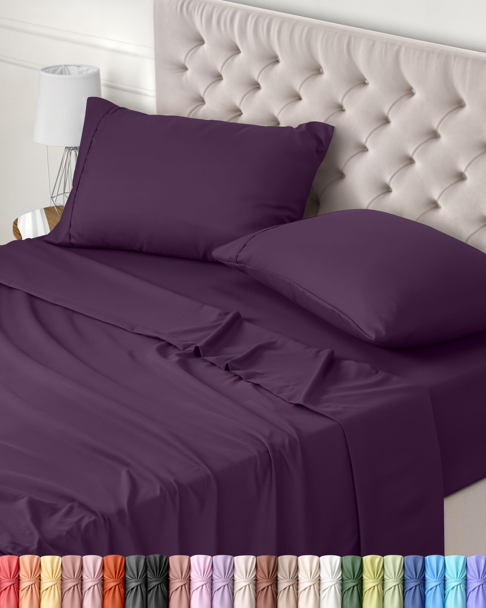 Utopia Bedding - Set Lenzuola Letto Matrimoniali 4 Pezzi 180x200 cm - Spazzolata Poliestre di Microfibra - Oeko-Tex Certificato - Lenzuolo con Angoli, Lenzuolo Piatto e 2 Federe 50x75, Porpora