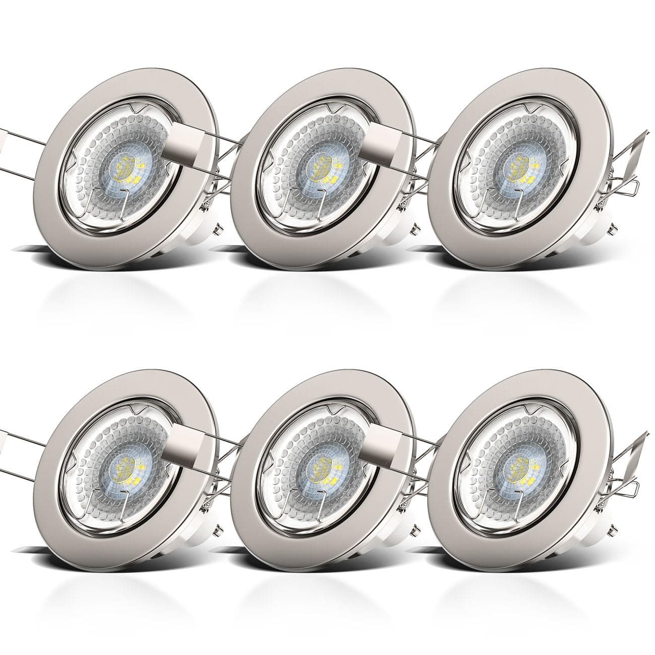 B.K.Licht - 6er Set LED Einbaustrahler 230V dimmbar, schwenkbar, Lochdurchmesser 68mm, LED Spot, Deckenspots, Spots, Einbauleuchten, Einbauspots, Deckenstrahler, 86x70 mm, Matt-Nickel