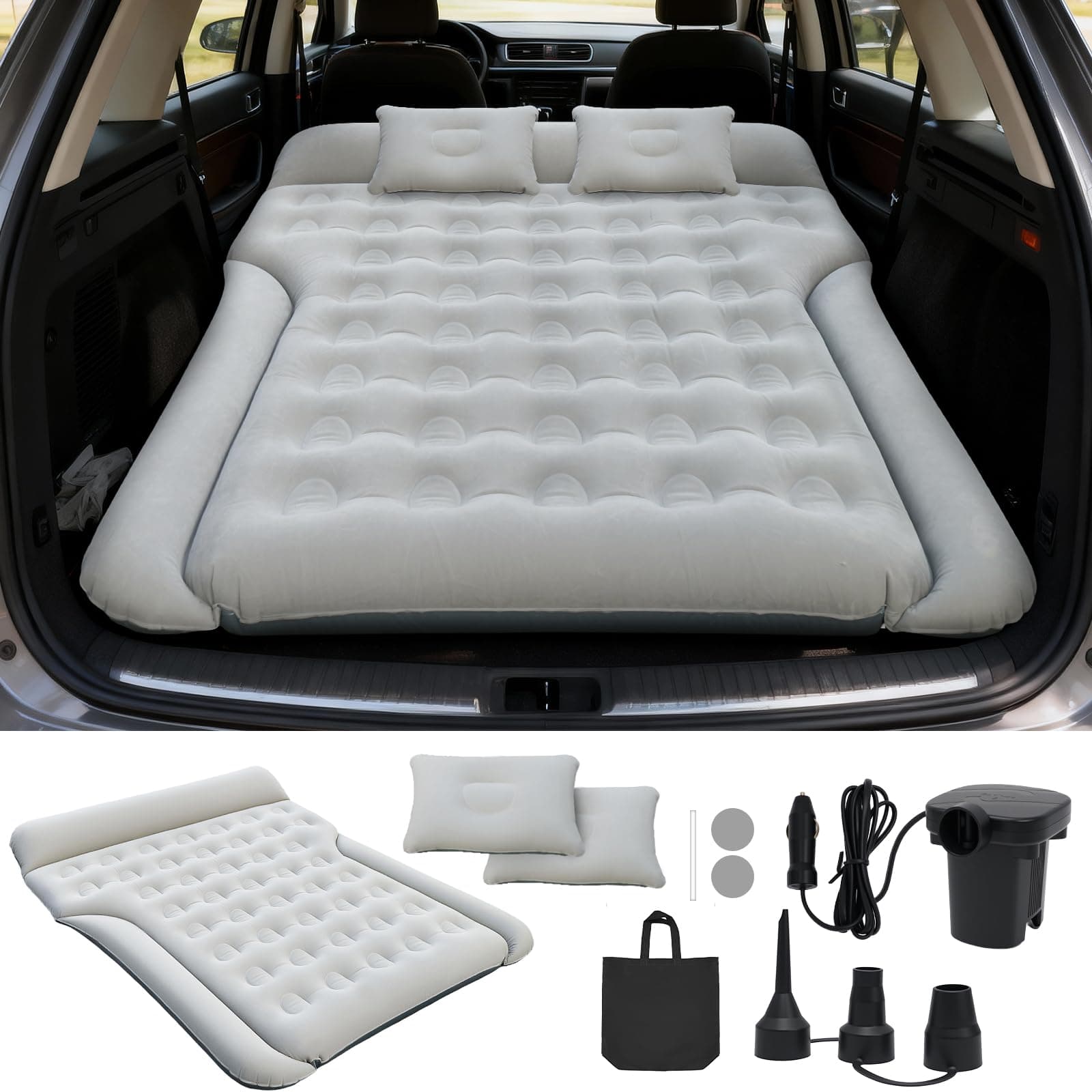 Rainpal Colchón para Coche Cómodo colchón de vehículo para Viajes y Camping Colchón de Aire Asiento Trasero Colchón Plegable para Coche fácil de almacenar Solución (Gris)