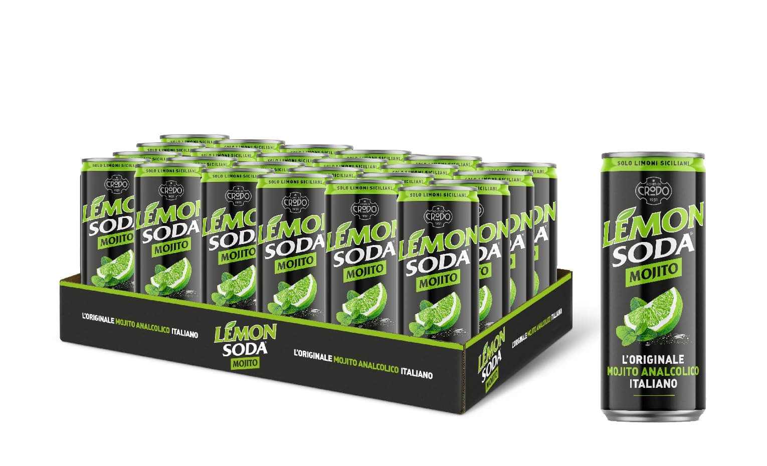 Lemonsoda | Mojito Soda, 24 Lattine da 33 cl, Originale Mojito Analcolico Italiano, Gusto di Menta Fresca e Lime
