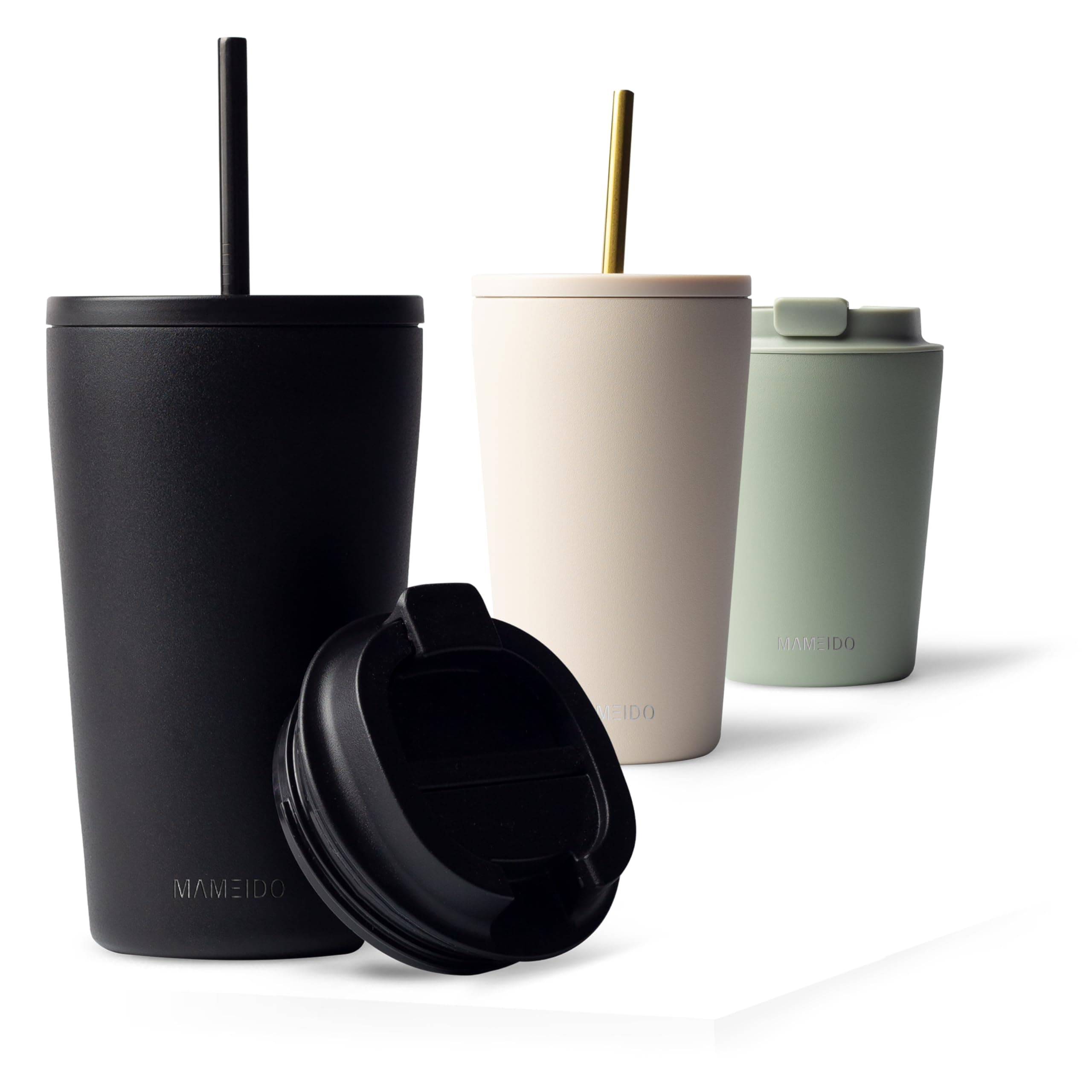 MAMEIDO Mug Isotherme avec Paille 470 ml, Thermo Café étanche en acier inox, Tasse Isotherme sans BPA, Mug Isotherme Cafe (Rich Black)