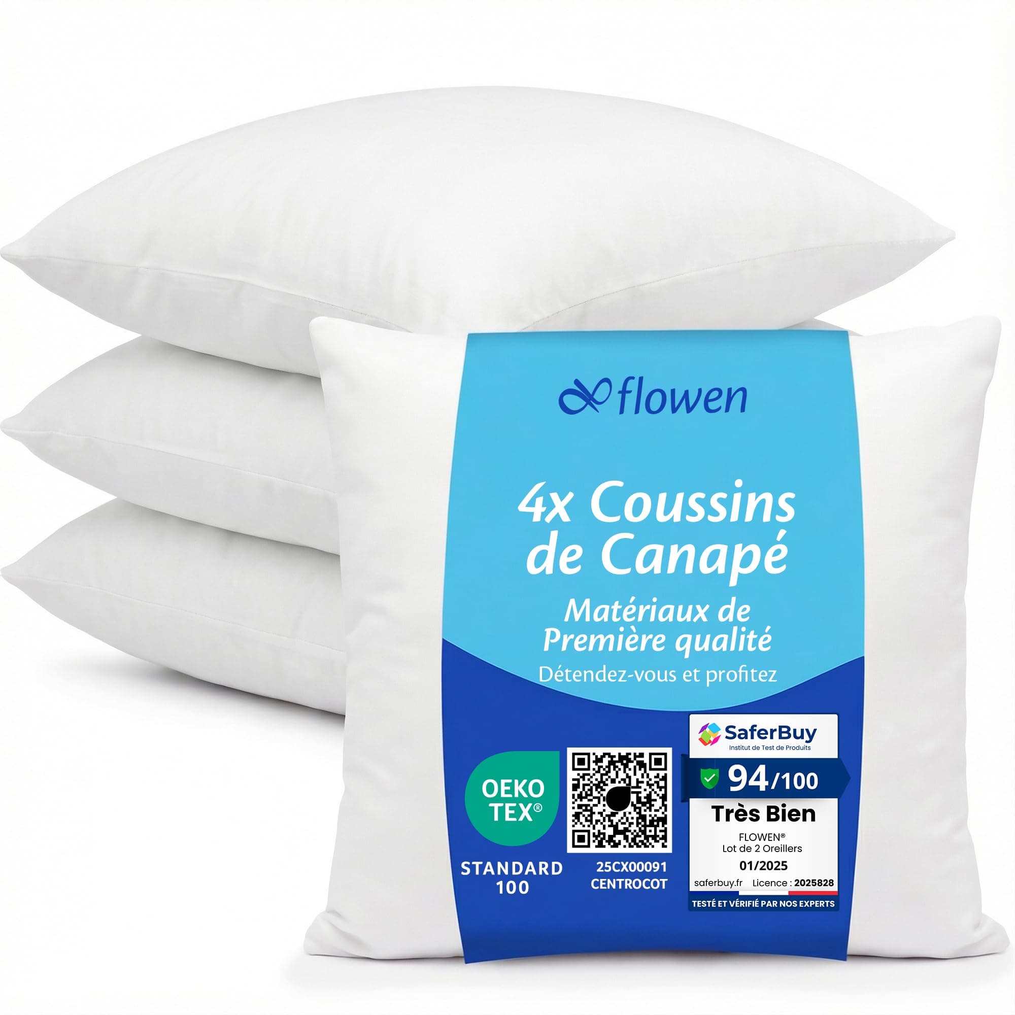 Flowen Oreiller 40x60 Lot de 2 pour Le Lit Coussins pour Dormir et Décoratifs Antiallergiques Anti-Acariens et Rafraichissant Rectangulaire Taie d'oreiller Blanc en Polyester