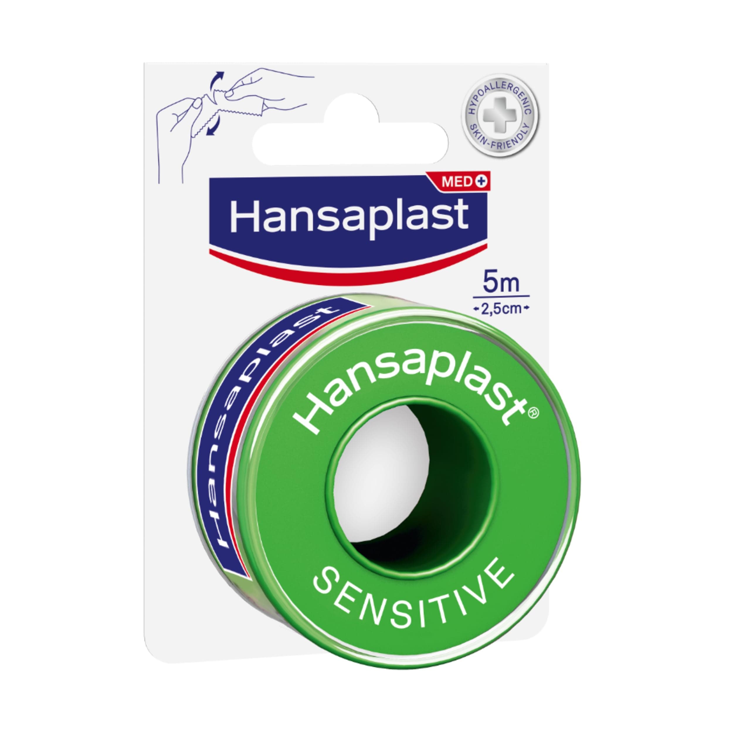 Hansaplast Fixierpflaster Sensitive (5 m x 2,5 cm), hypoallergenes Tapeband zur hautfreundlichen Fixierung von Wundverbänden, Heftpflaster Rolle mit starker Klebkraft