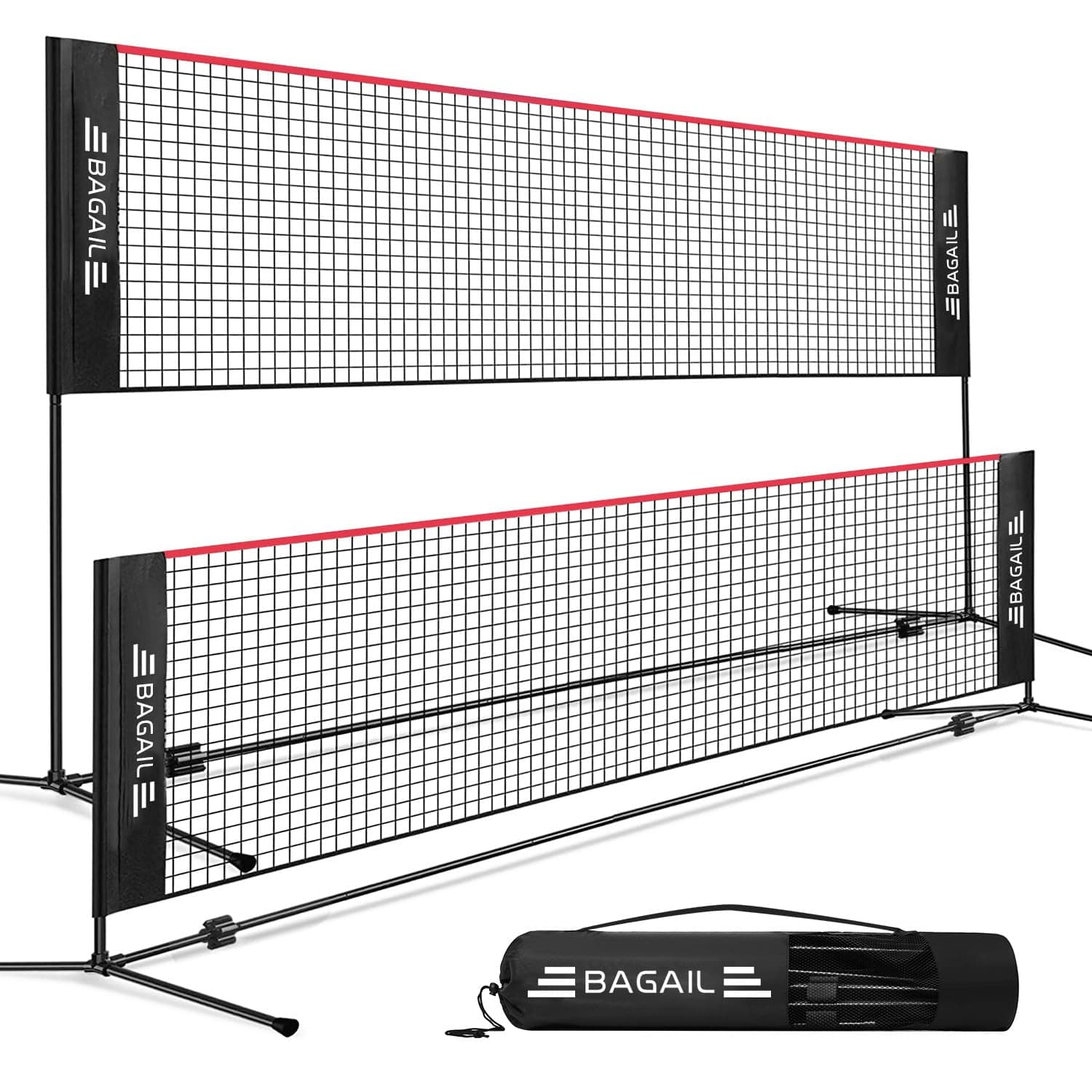 BAGAIL Badminton Net, Rete di Nylon Pieghevole, Supporto regolabile Hieght e Borsa da trasporto portatile, Facile da montare o smontare, Ideale rete sportiva ricreativa per tennis, Badminton.