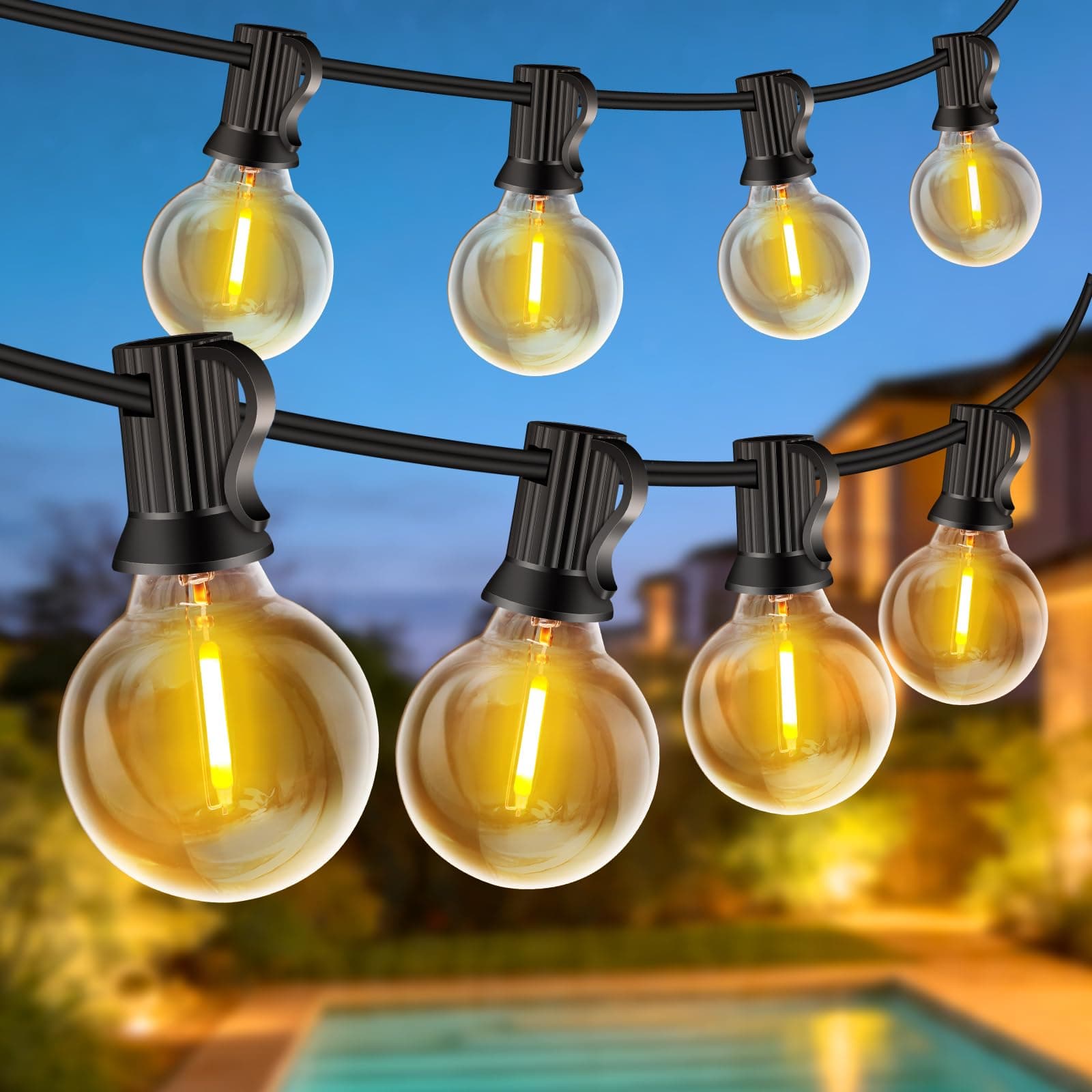 Rintea Guirlande Lumineuse Exterieure 30M, 50+3 Ampoules G40 Incassable,Plug&Play,Étanche,Guirlande Guinguette LED Connectable,pour Jardin Balcon Maison Mariage Fête Noël [Blanc Chaud]