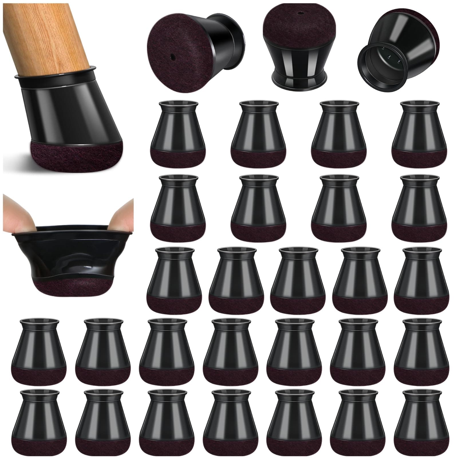RKELA 32 pièces Protection Pied de Chaise，Patins pour chaises en Silicone | avec Feutre épaissi, Noir Petit Patin de Chaise Protections Tampon de Sol, réduire Les Rayures